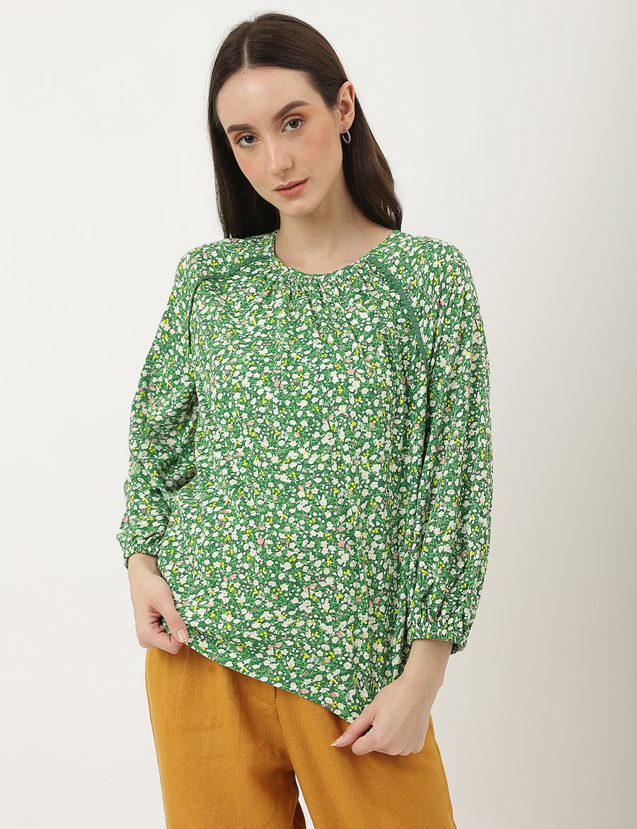 Pure Cotton Printed Crew Neck Top