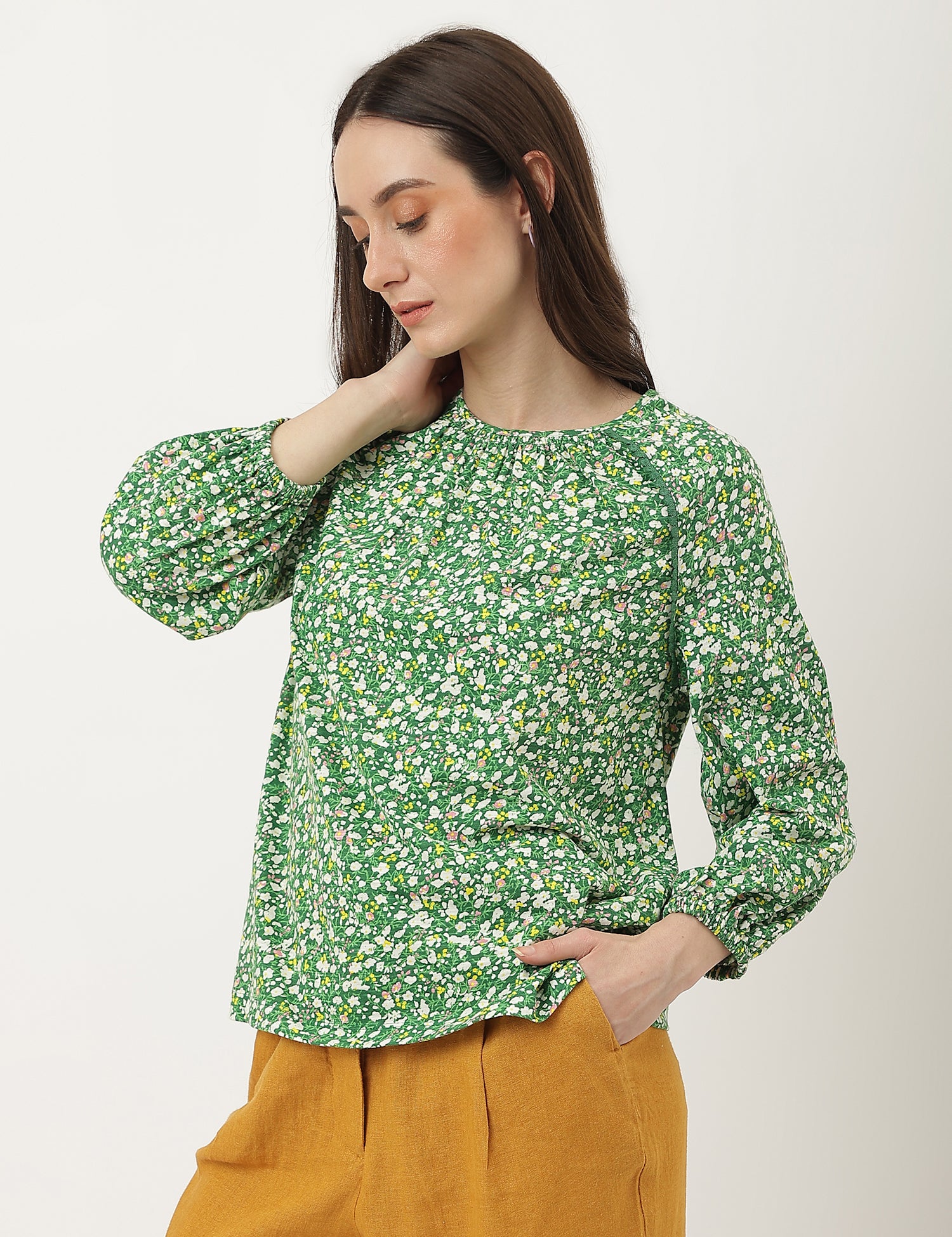 Pure Cotton Printed Crew Neck Top