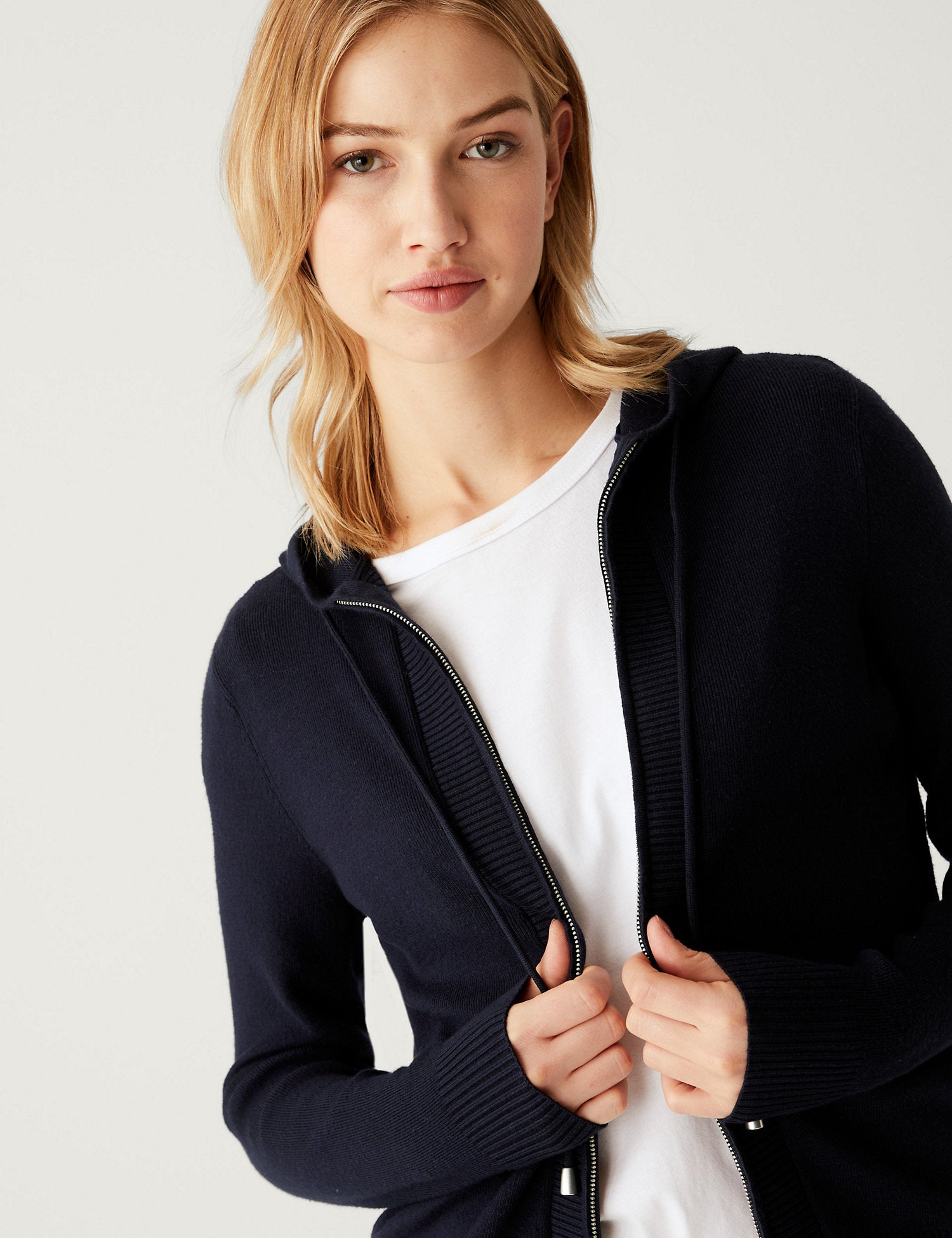 Soft Touch Textured Zip Up Relaxed Hoodie