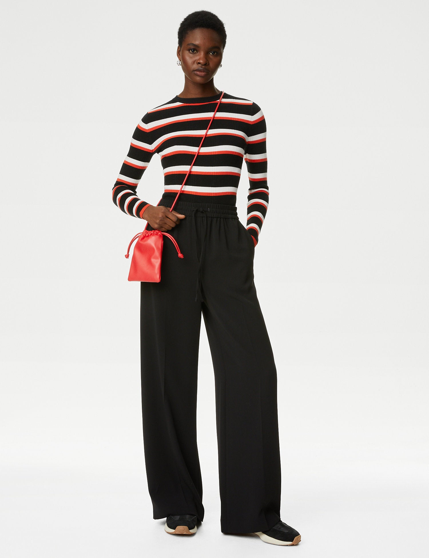 Ribbed Striped Crew Neck Knitted Top
