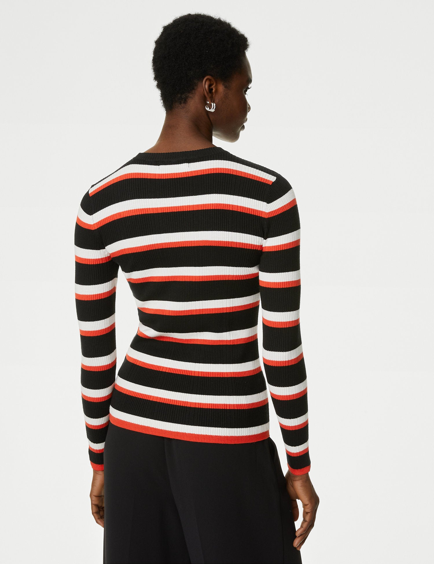 Ribbed Striped Crew Neck Knitted Top
