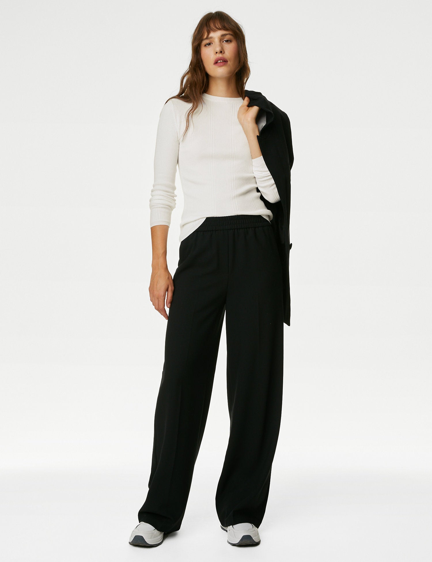 Ribbed Crew Neck Fitted Knitted Top