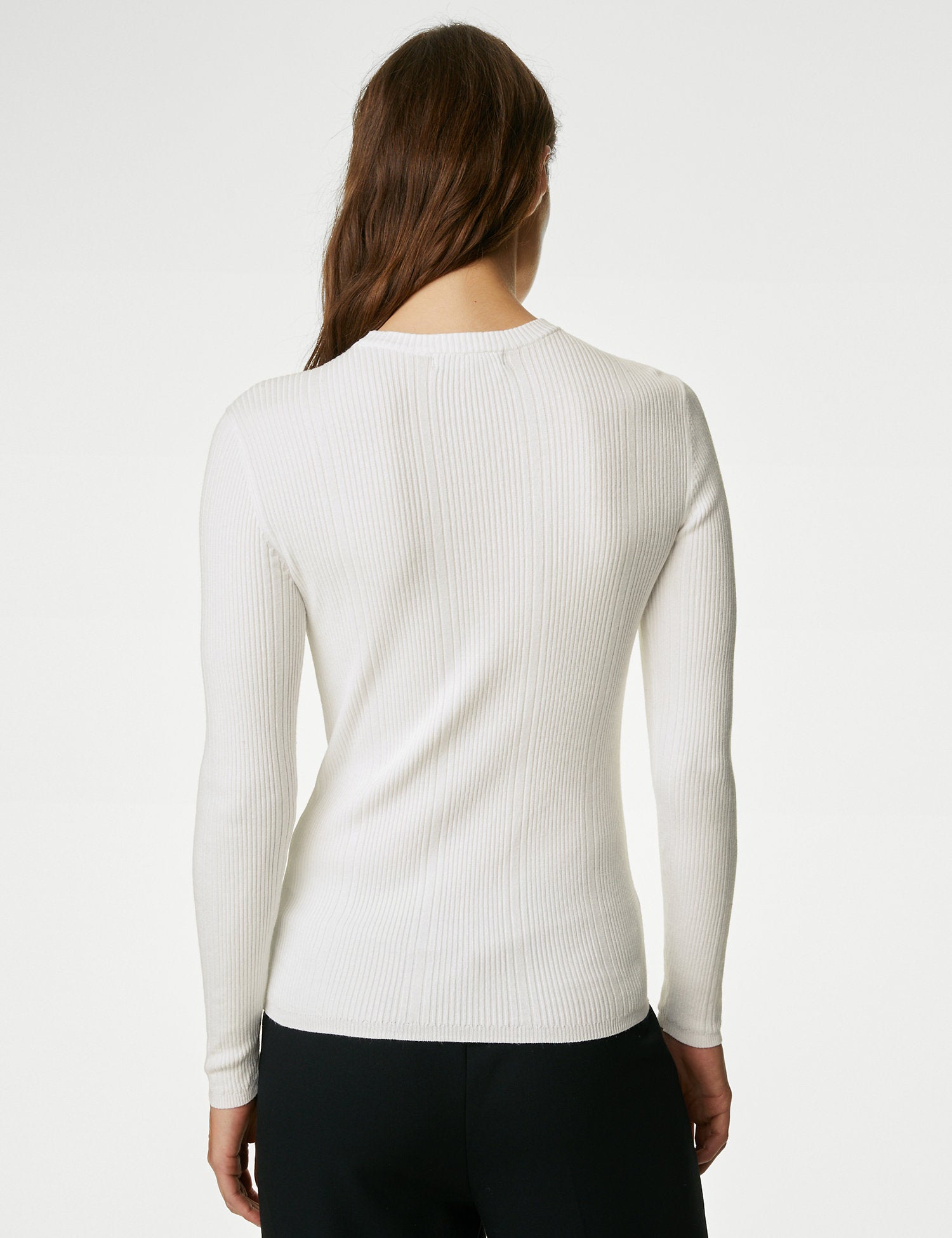 Ribbed Crew Neck Fitted Knitted Top