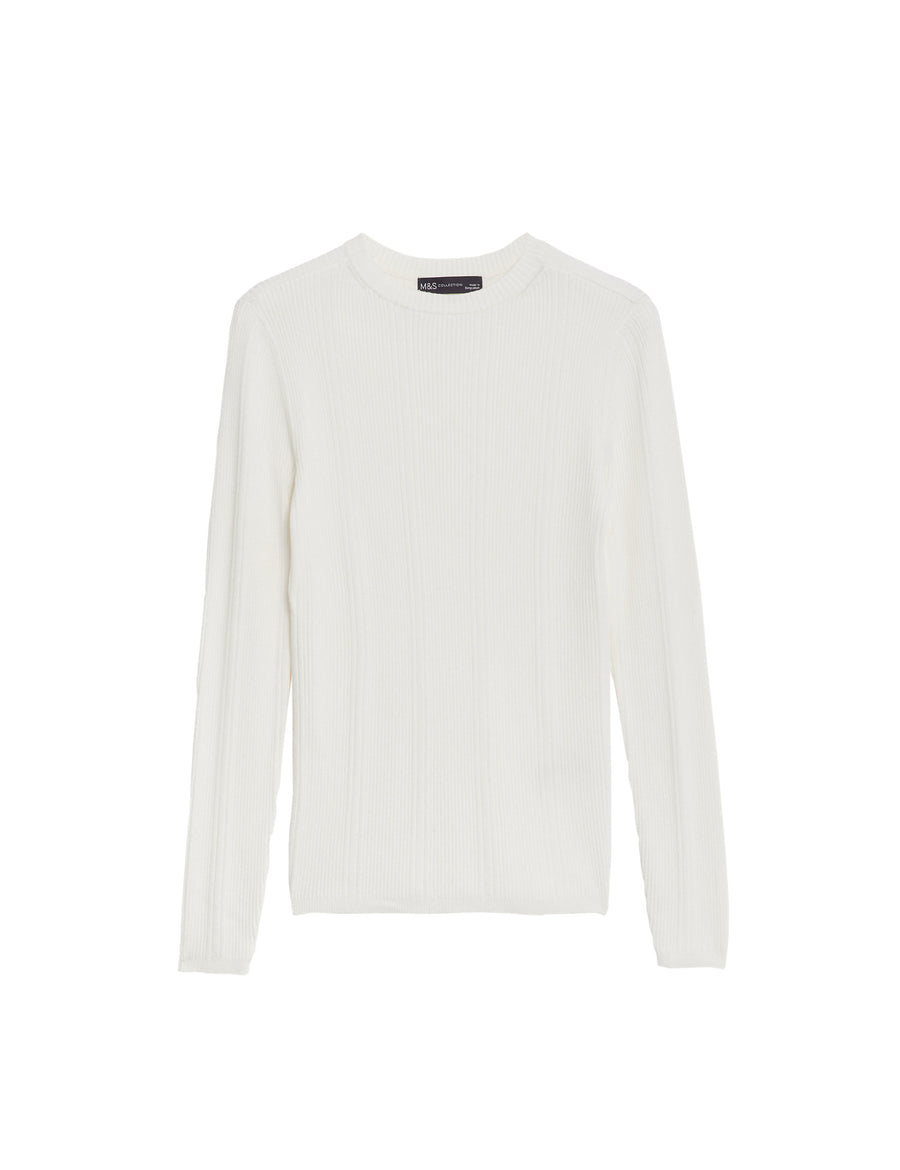 Ribbed Crew Neck Fitted Knitted Top