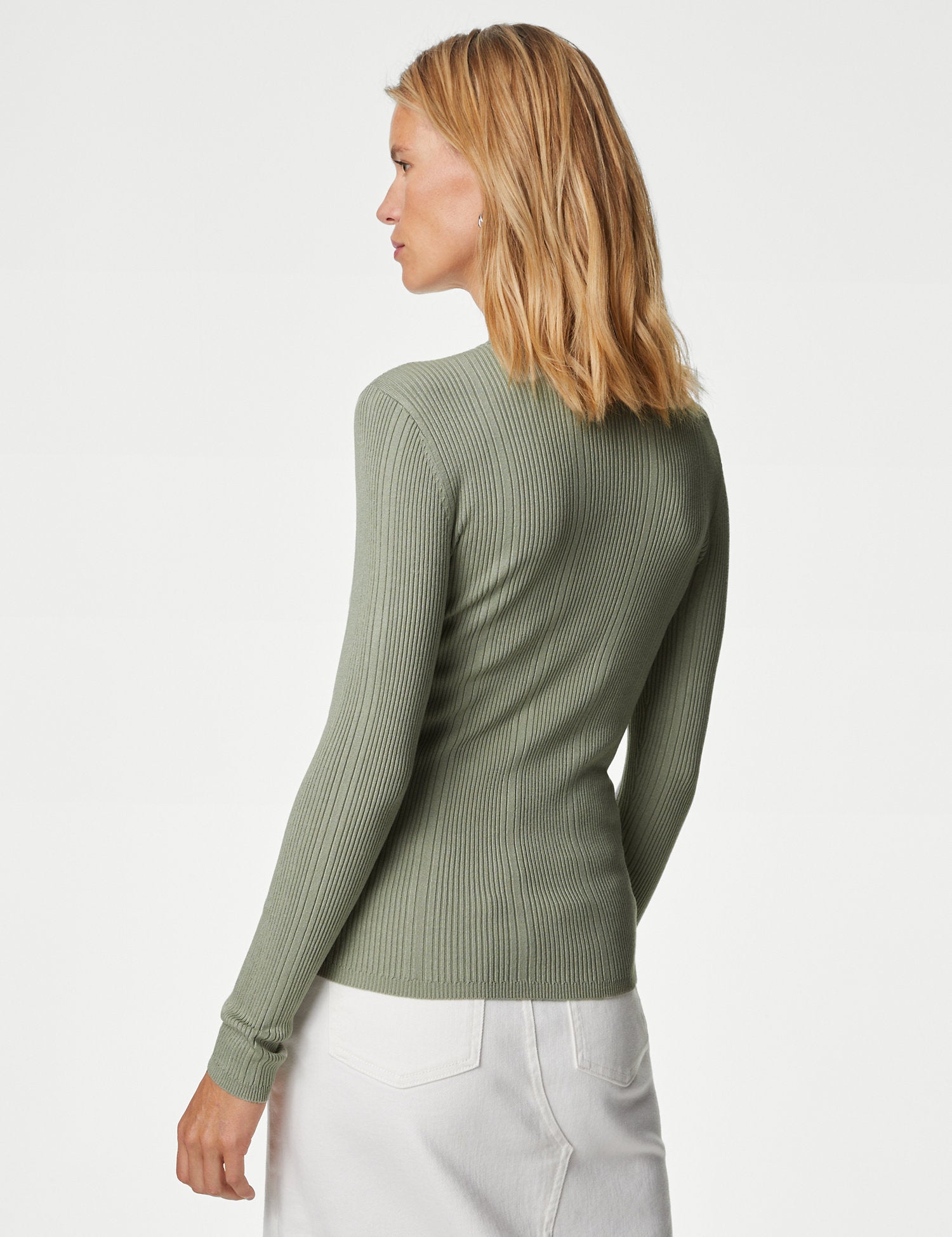 Ribbed Crew Neck Fitted Knitted Top