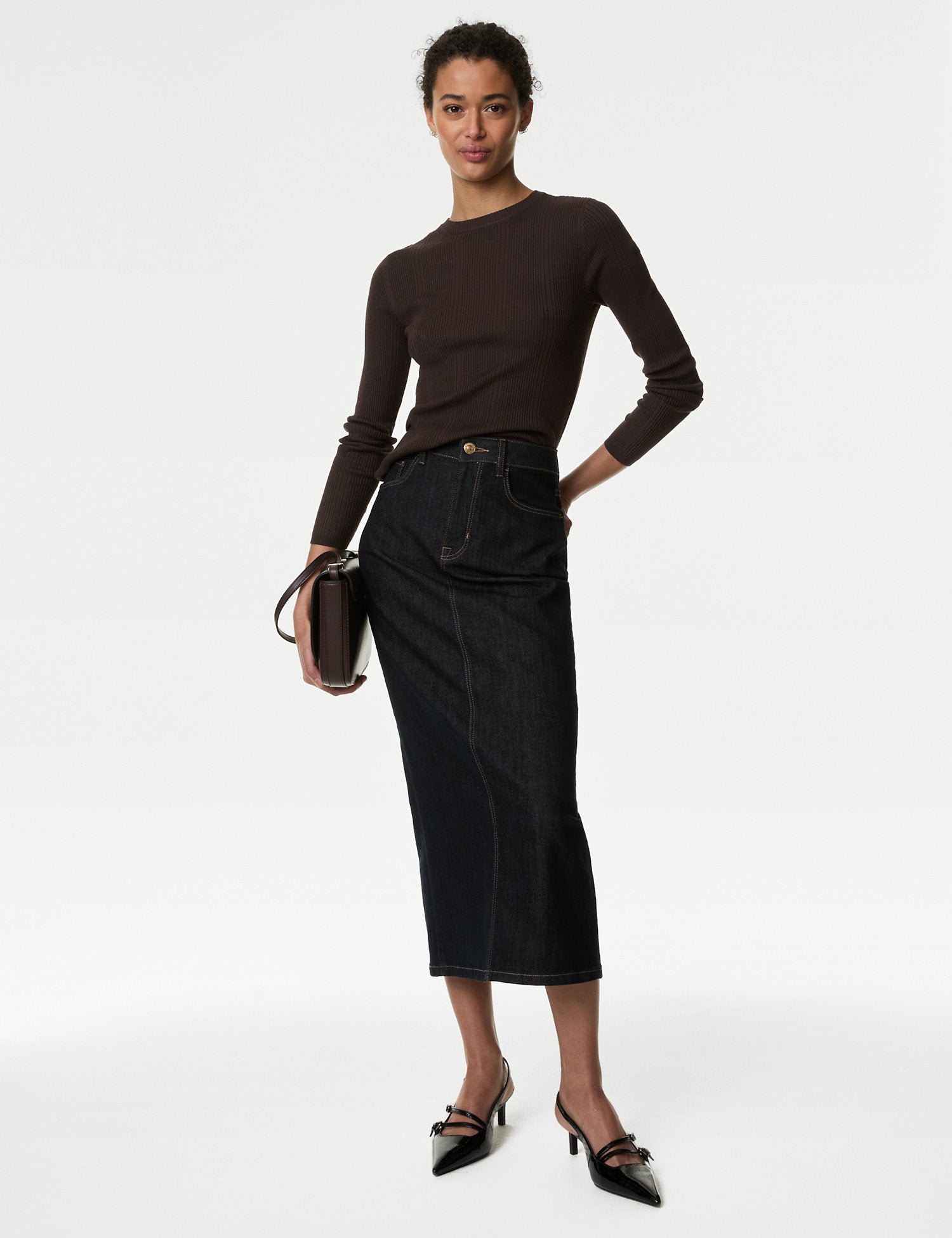 Ribbed Crew Neck Fitted Knitted Top