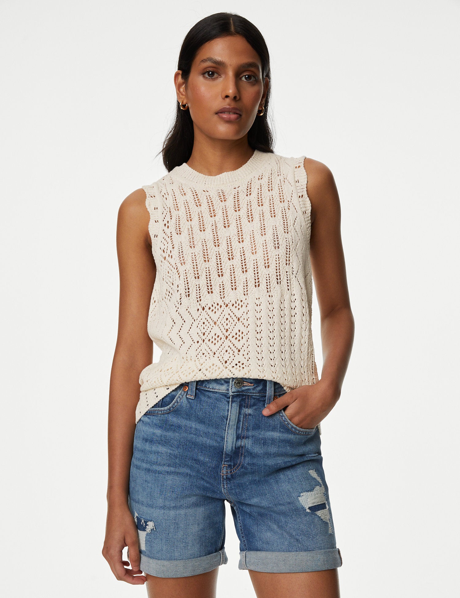 Cotton Rich Textured Knitted Vest