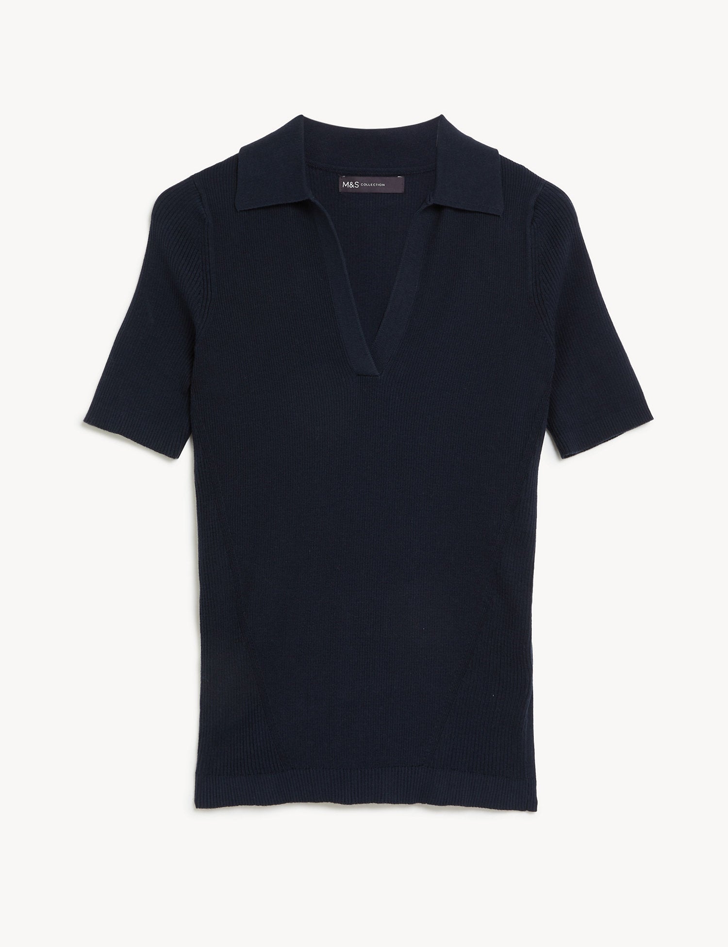 Cotton Rich Ribbed Collared Knitted Top