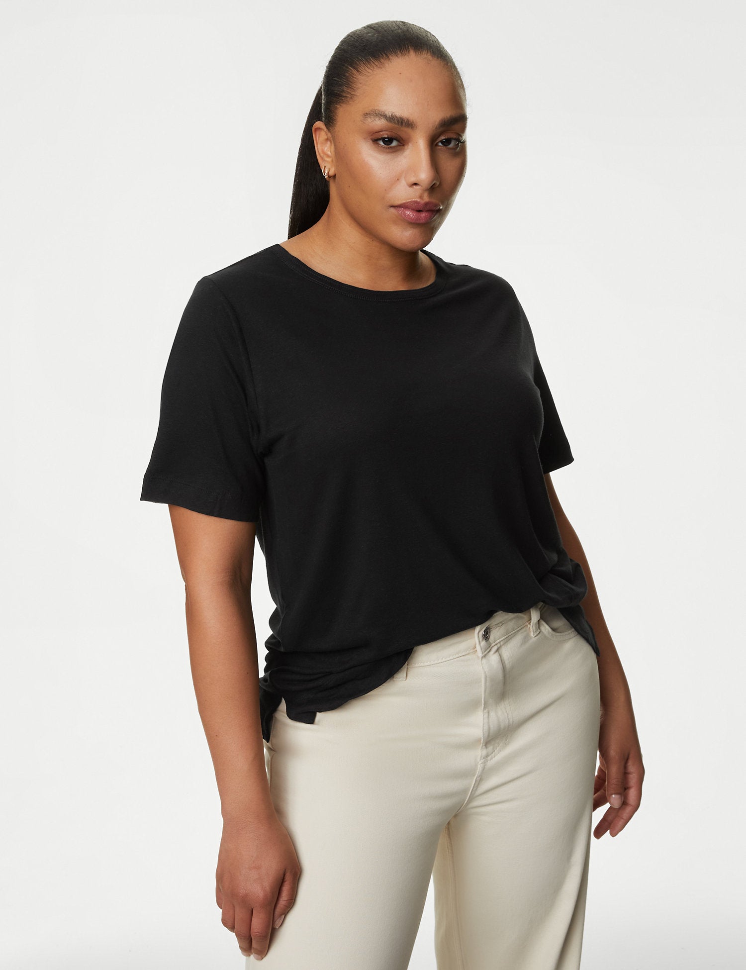 Linen Blend Crew Neck Top