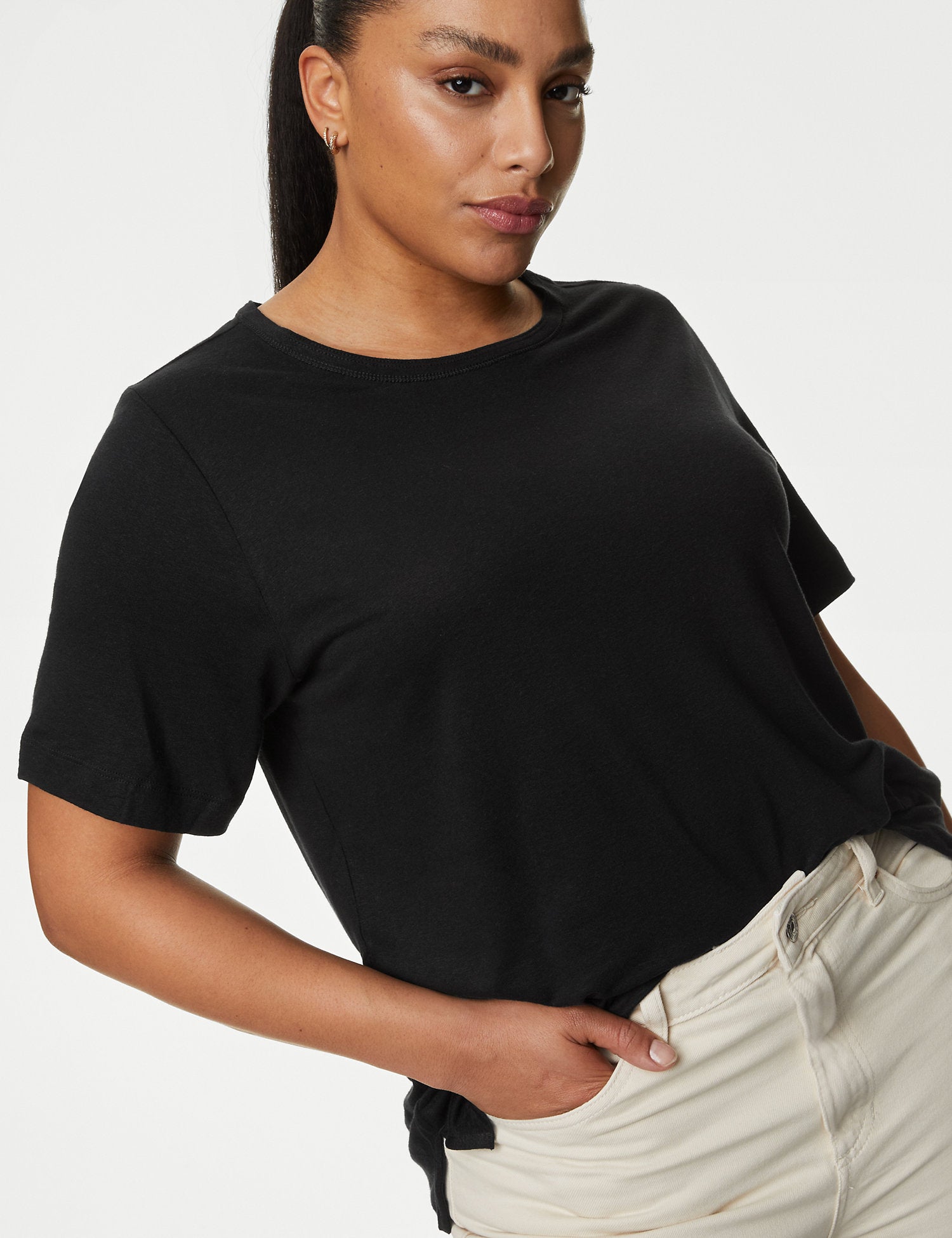 Linen Blend Crew Neck Top