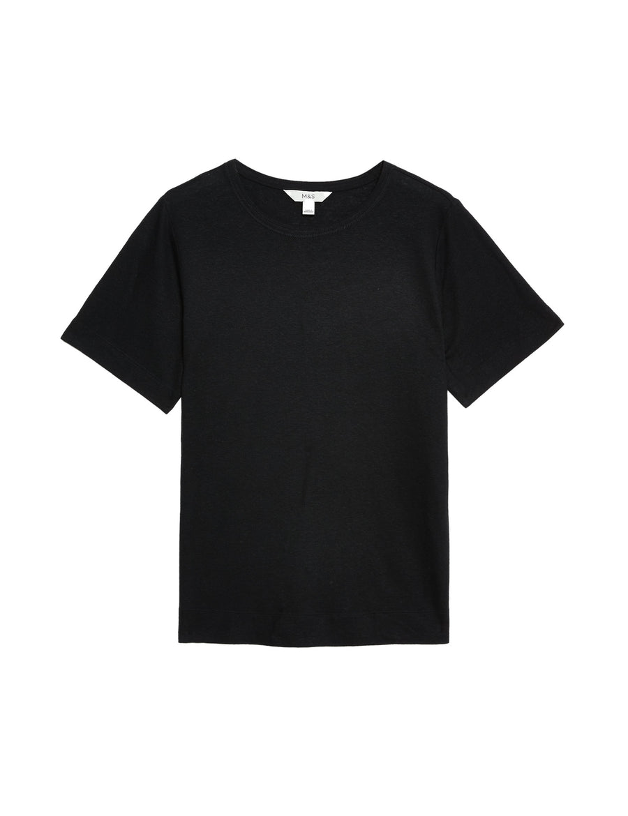 Linen Blend Crew Neck Top