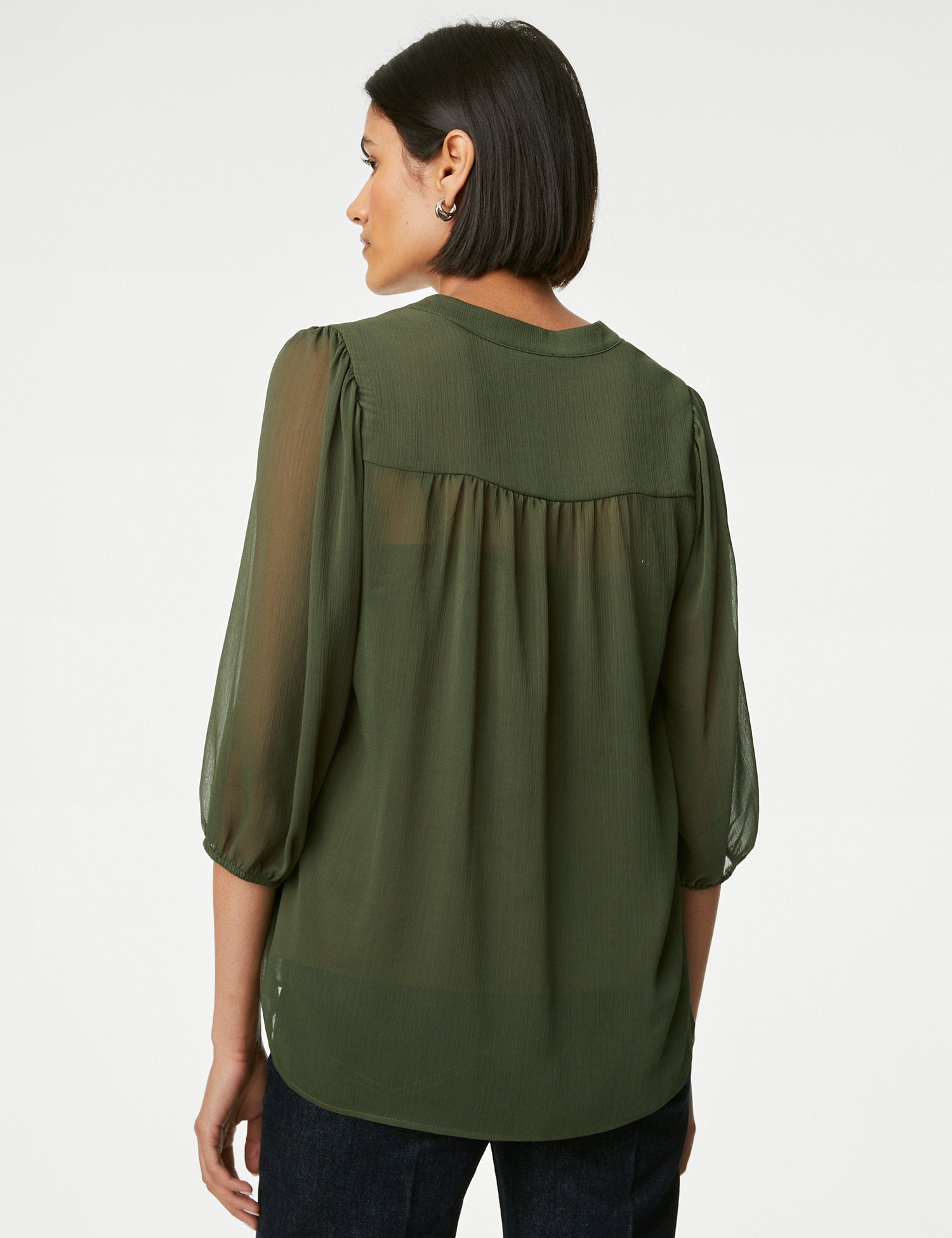 Crew Neck Button Through Blouse