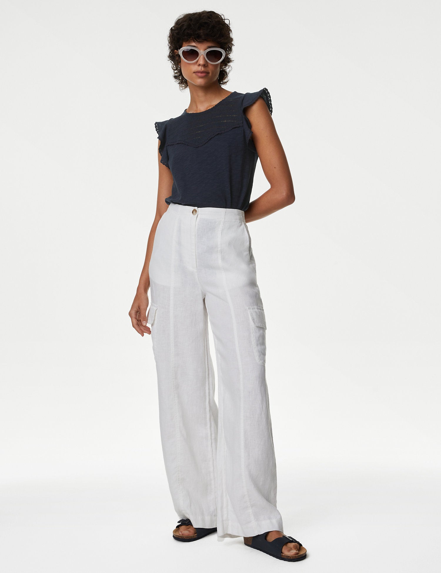 Pure Cotton Embroidered Frill Detail Top