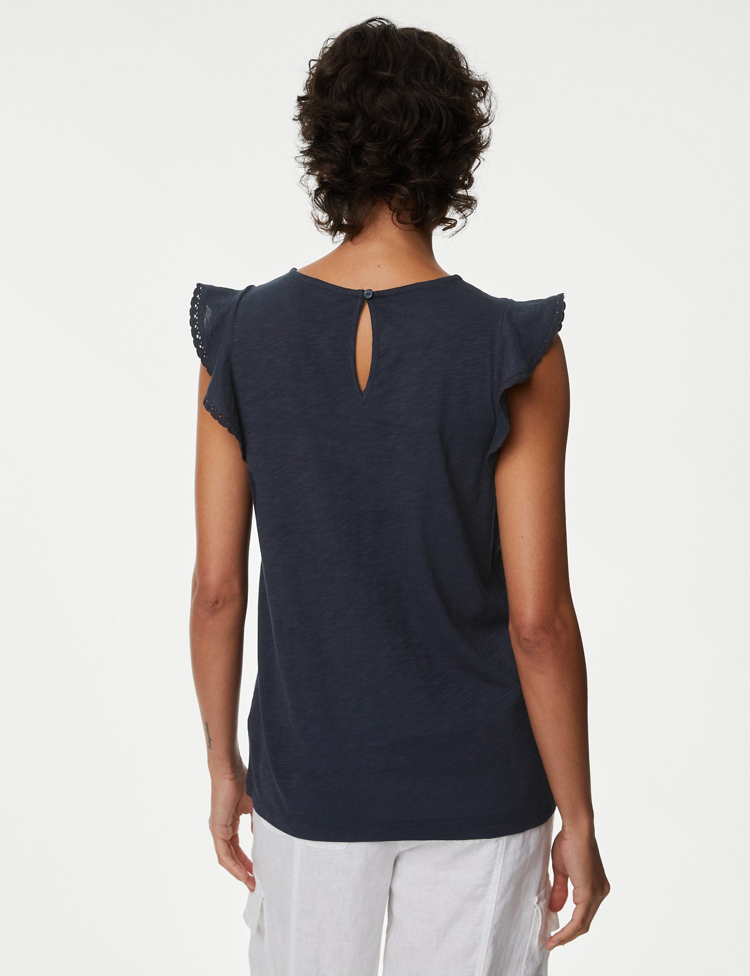 Pure Cotton Embroidered Frill Detail Top