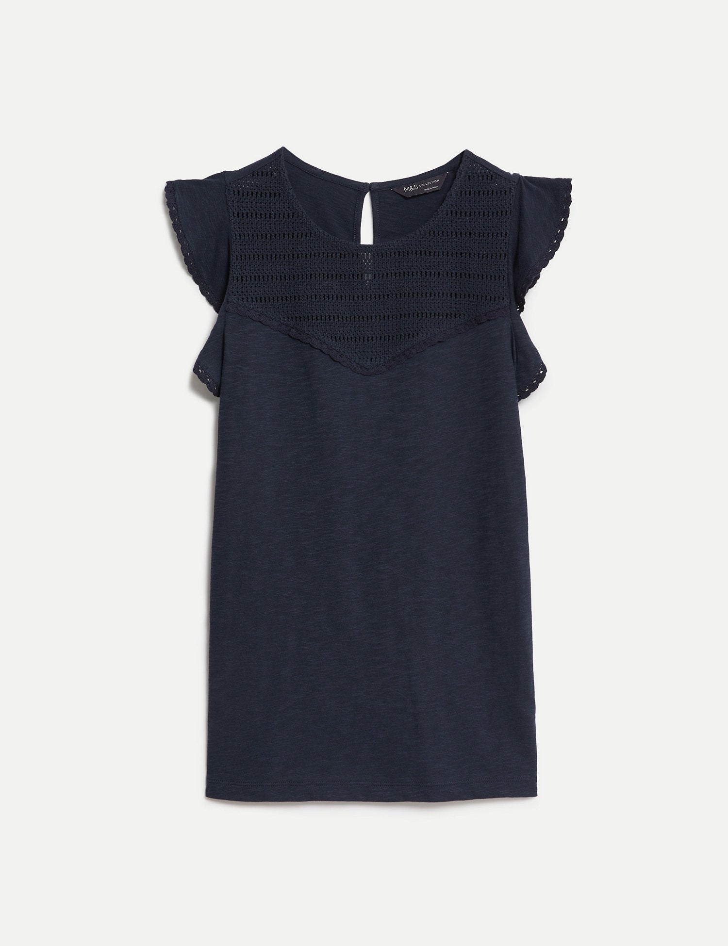 Pure Cotton Embroidered Frill Detail Top