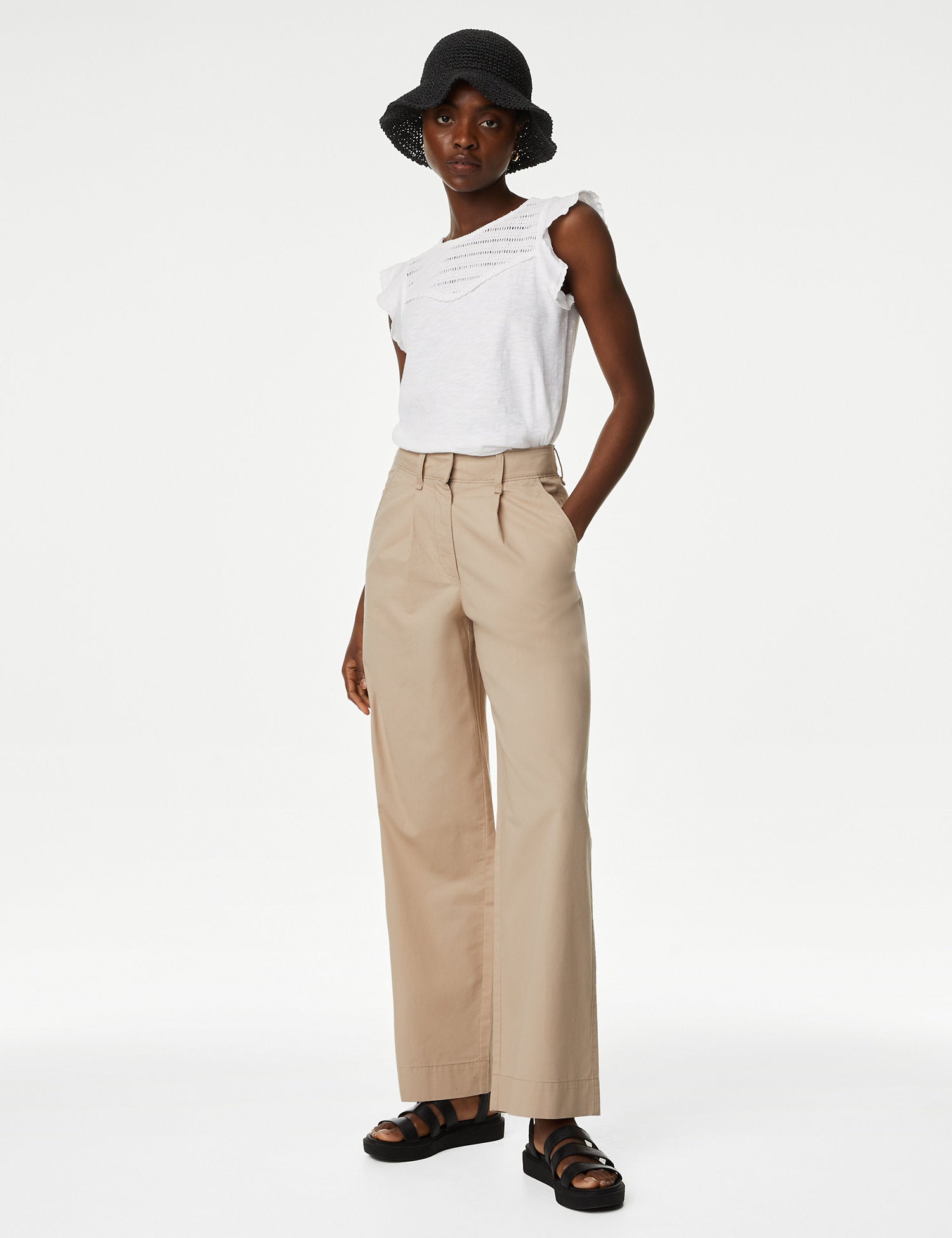 Pure Cotton Embroidered Frill Detail Top