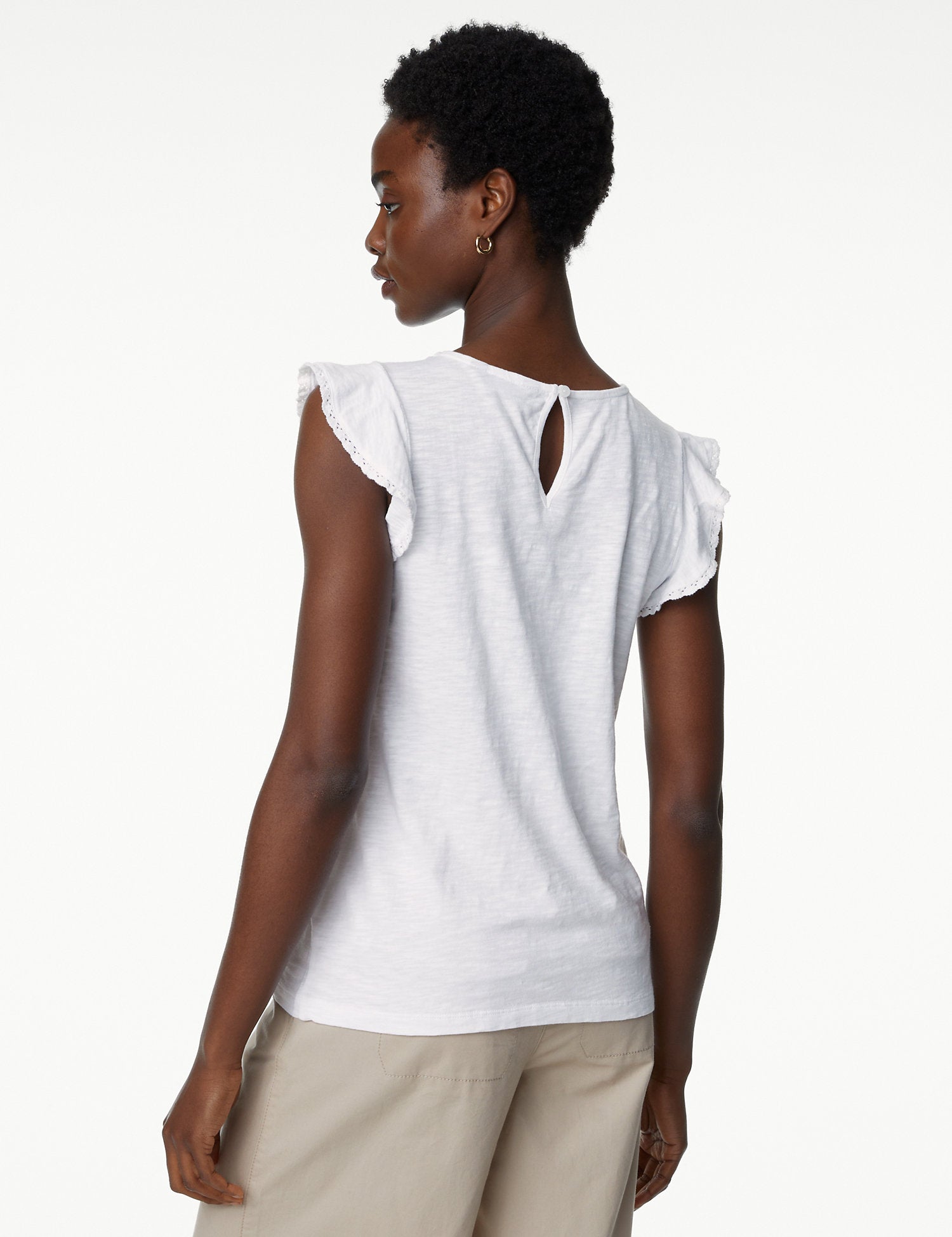 Pure Cotton Embroidered Frill Detail Top