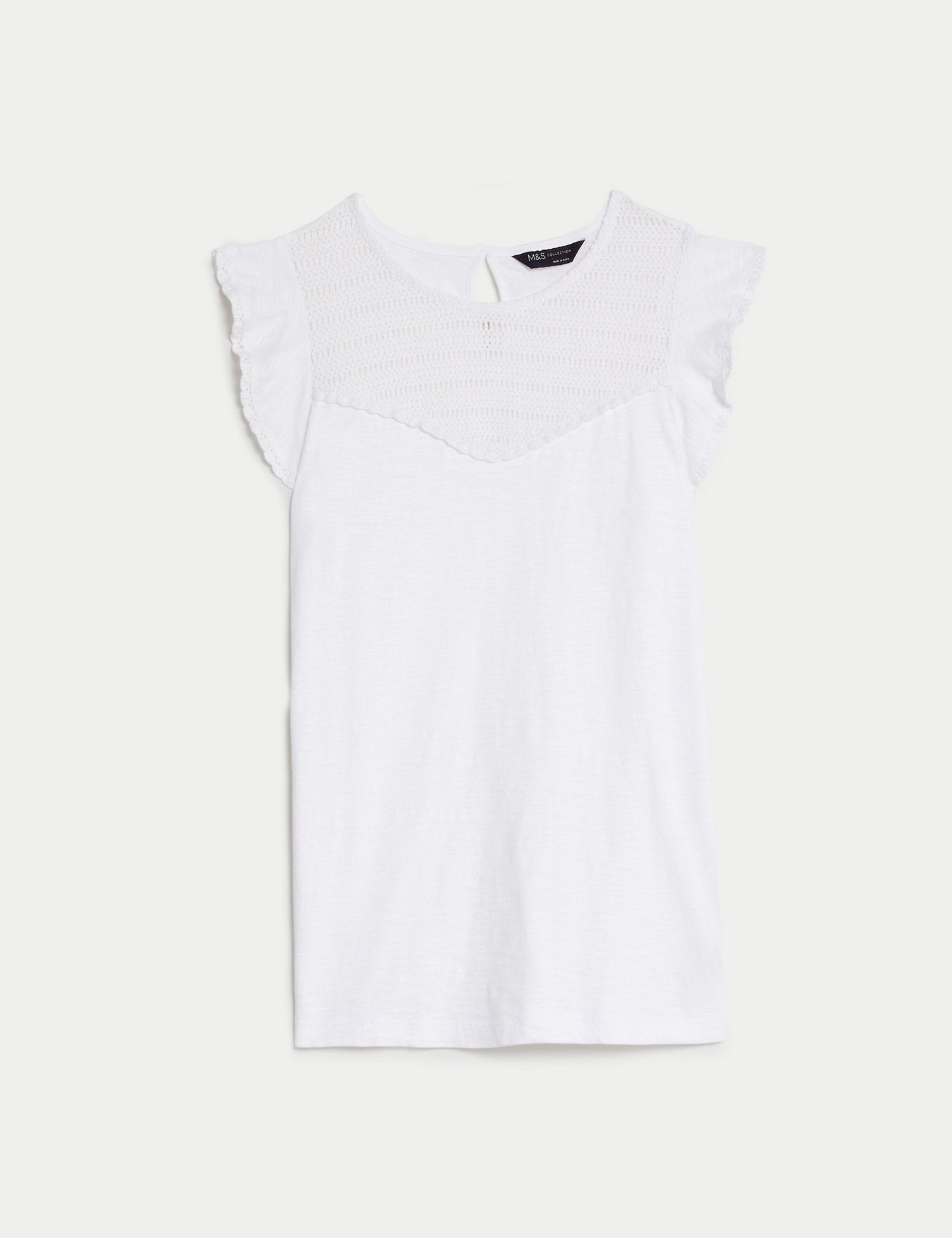 Pure Cotton Embroidered Frill Detail Top