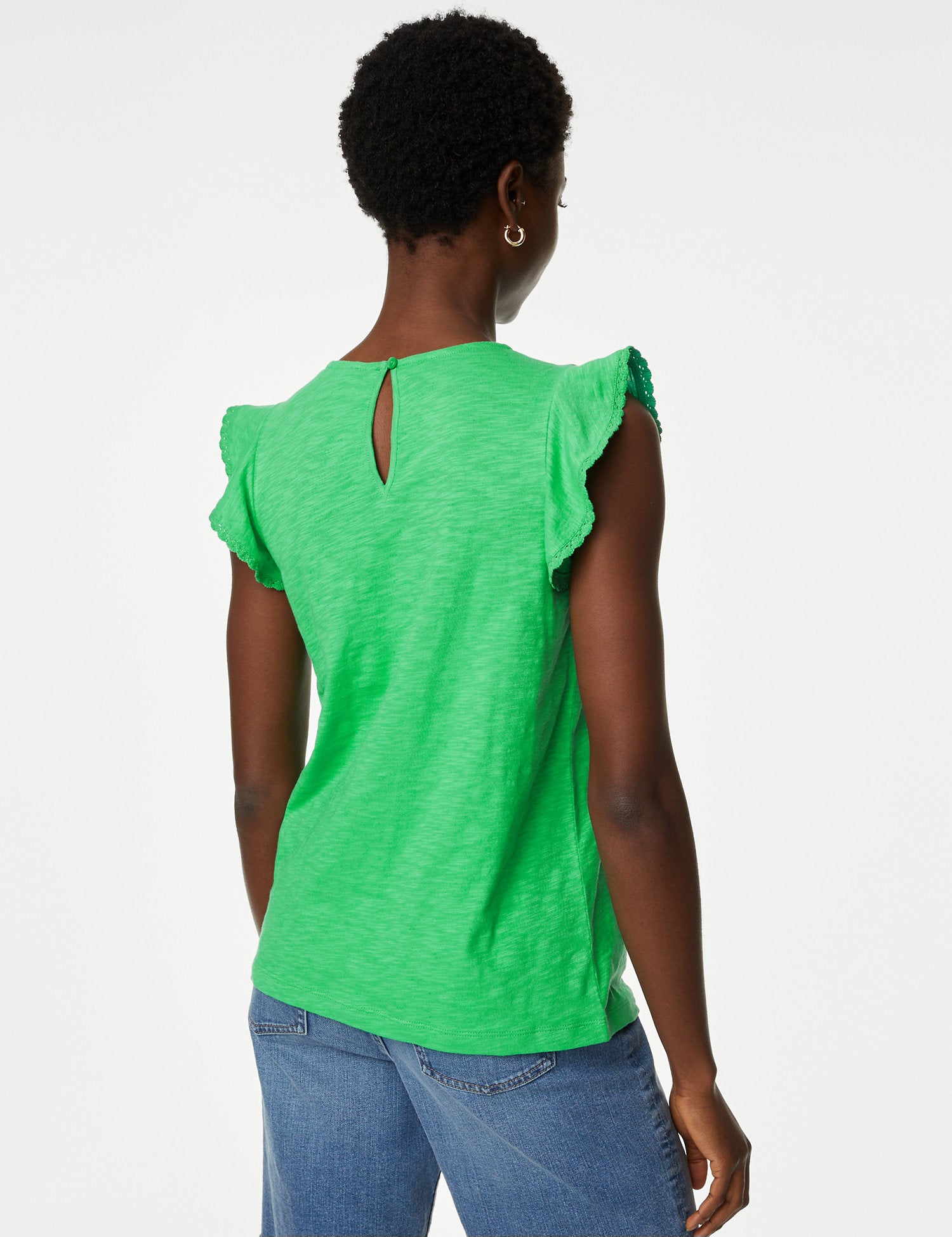 Pure Cotton Embroidered Frill Detail Top
