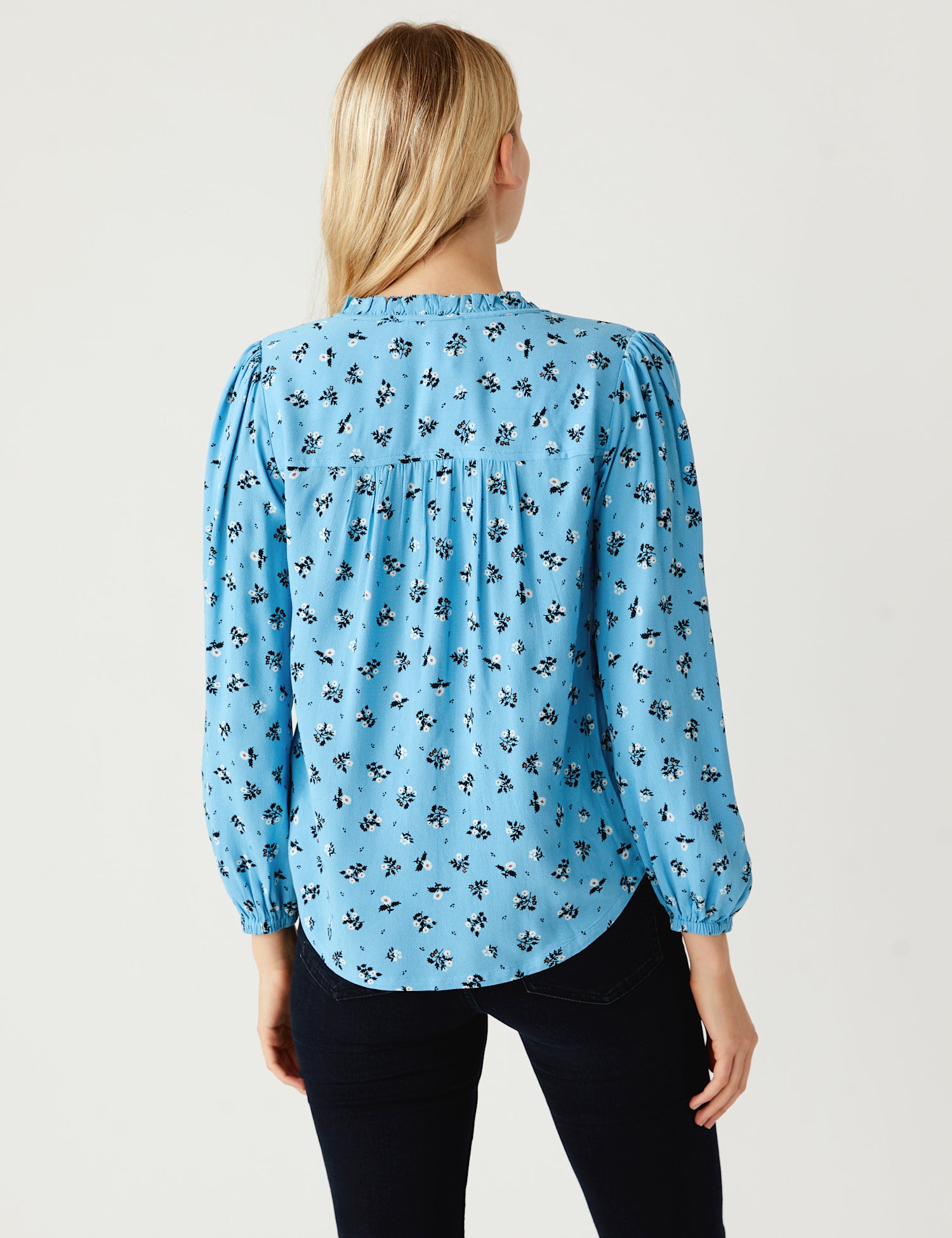 Printed Smocked Long Sleeve Popover Blouse