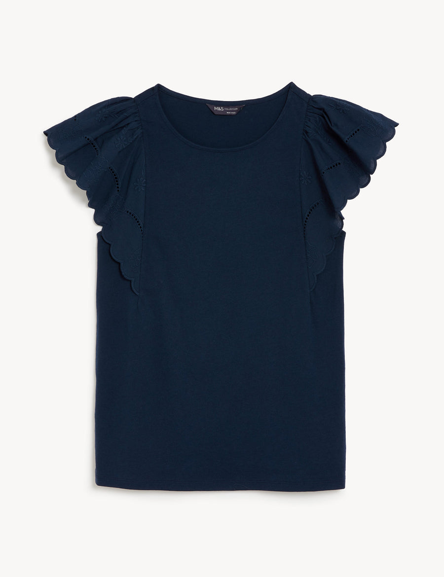 Pure Cotton Broderie Detail Top