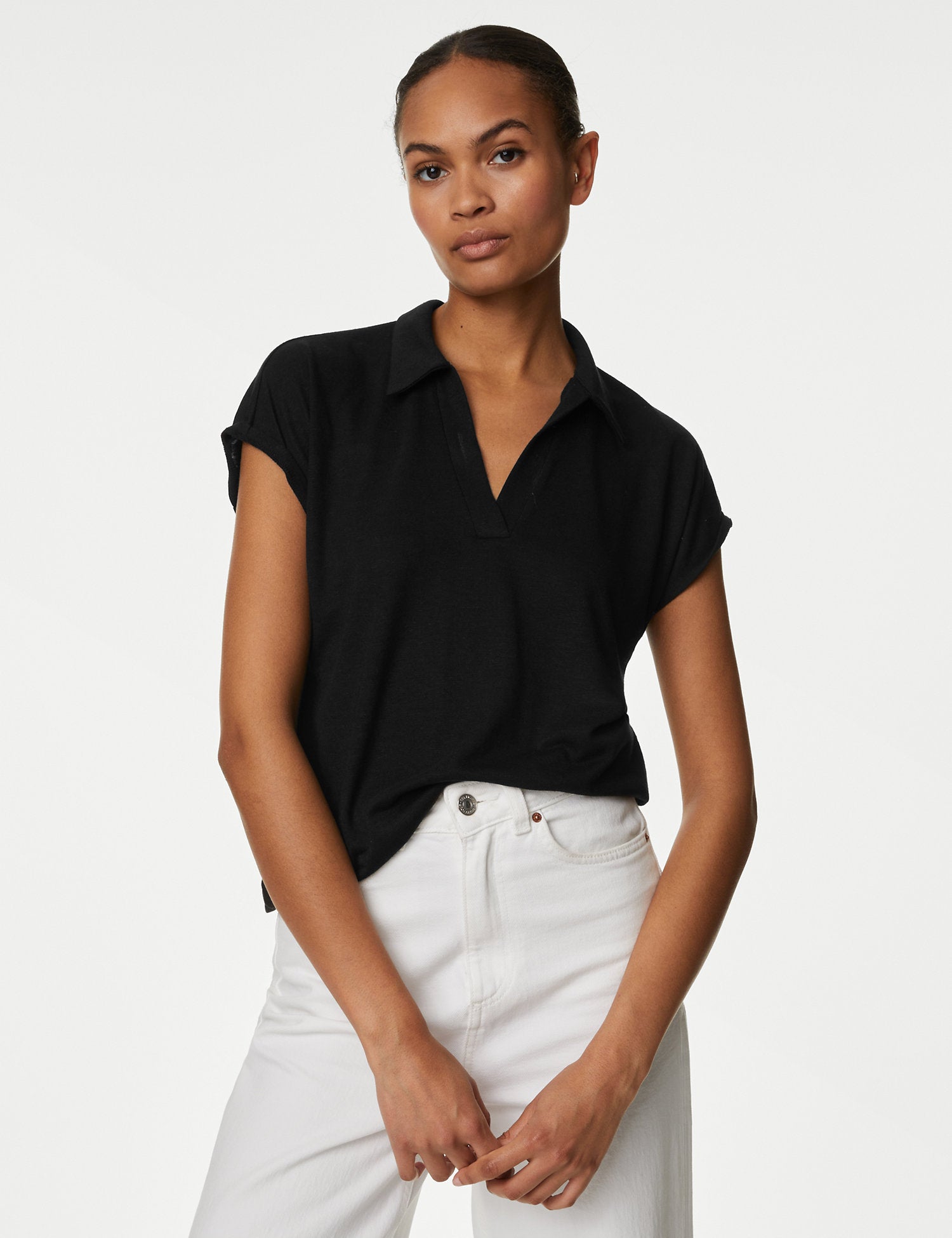 Textured Collared Top with Linen