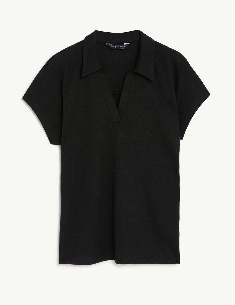 Textured Collared Top with Linen