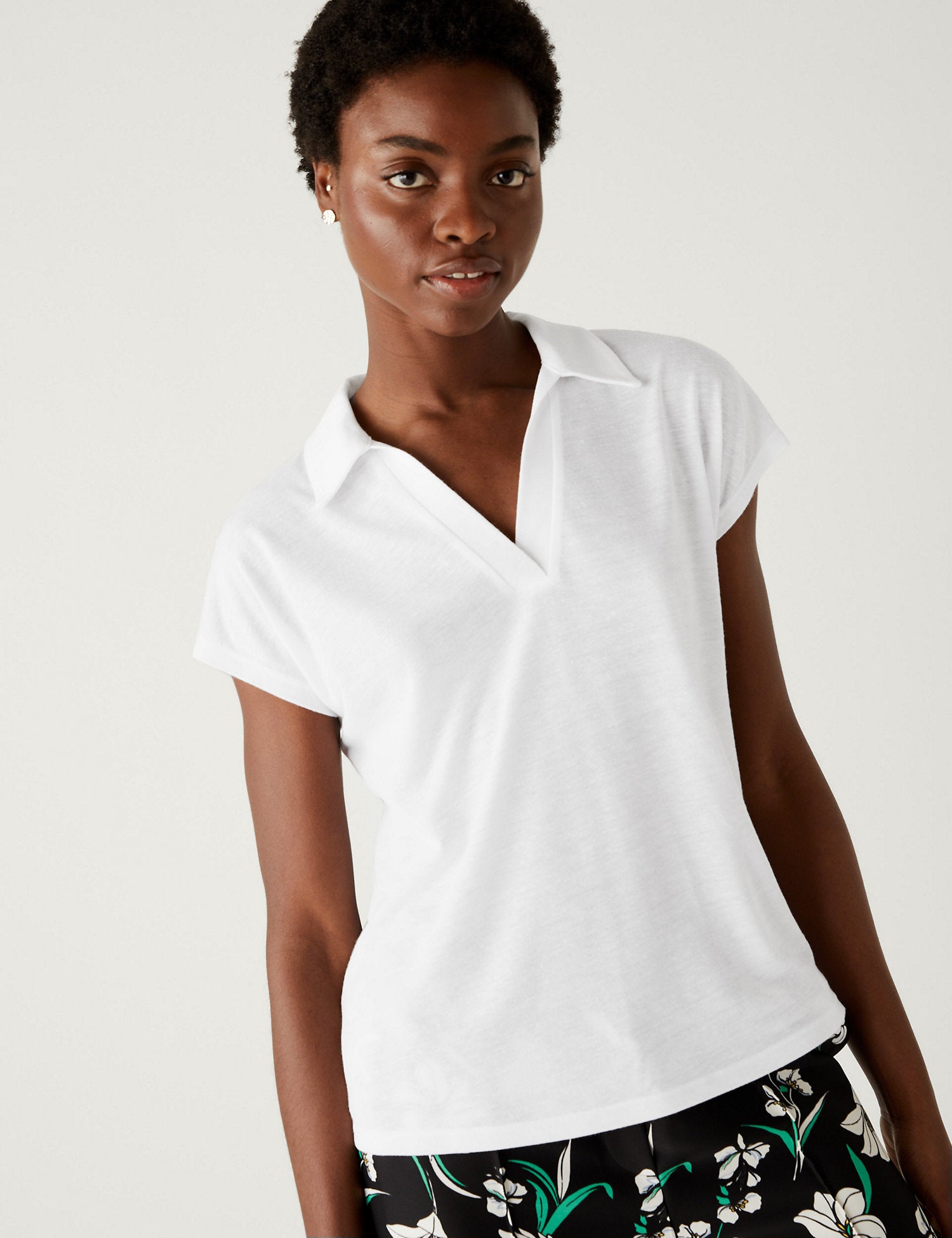 Textured Collared Top with Linen
