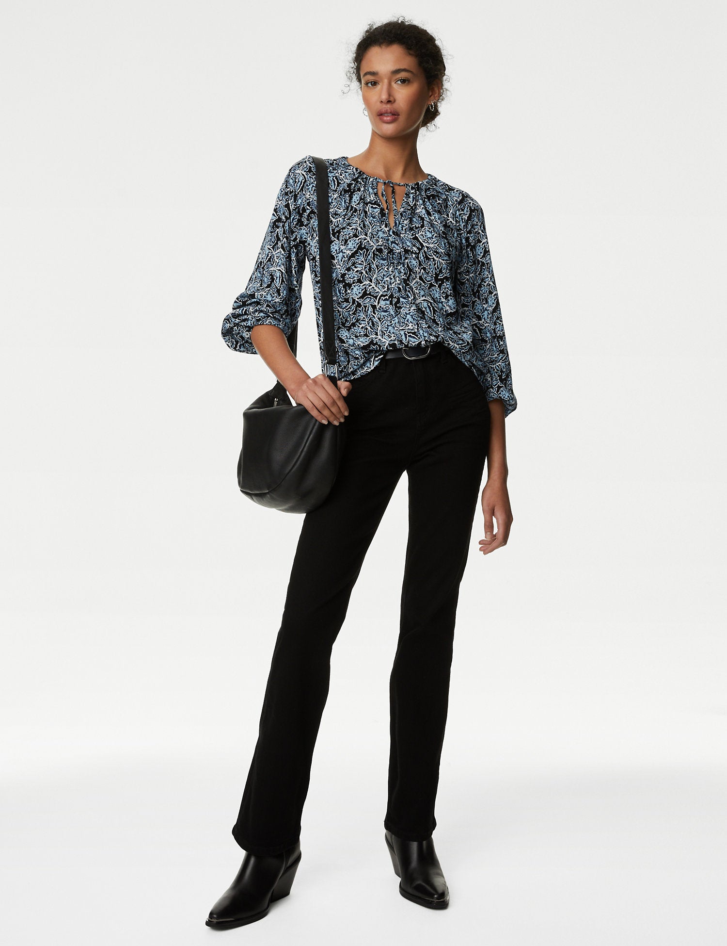 Printed Tie Neck Relaxed Blouse