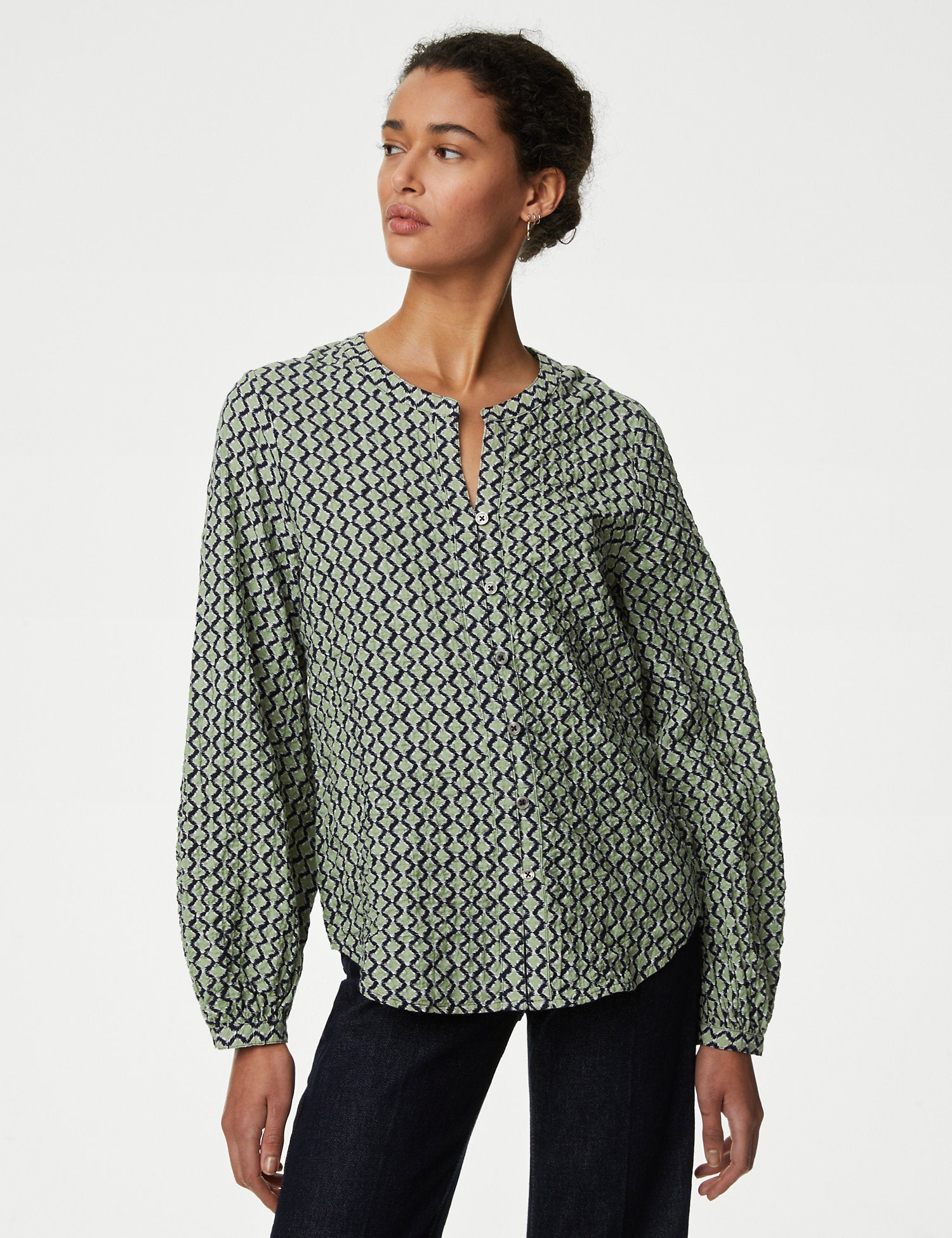 Cotton Rich Printed Textured Blouse