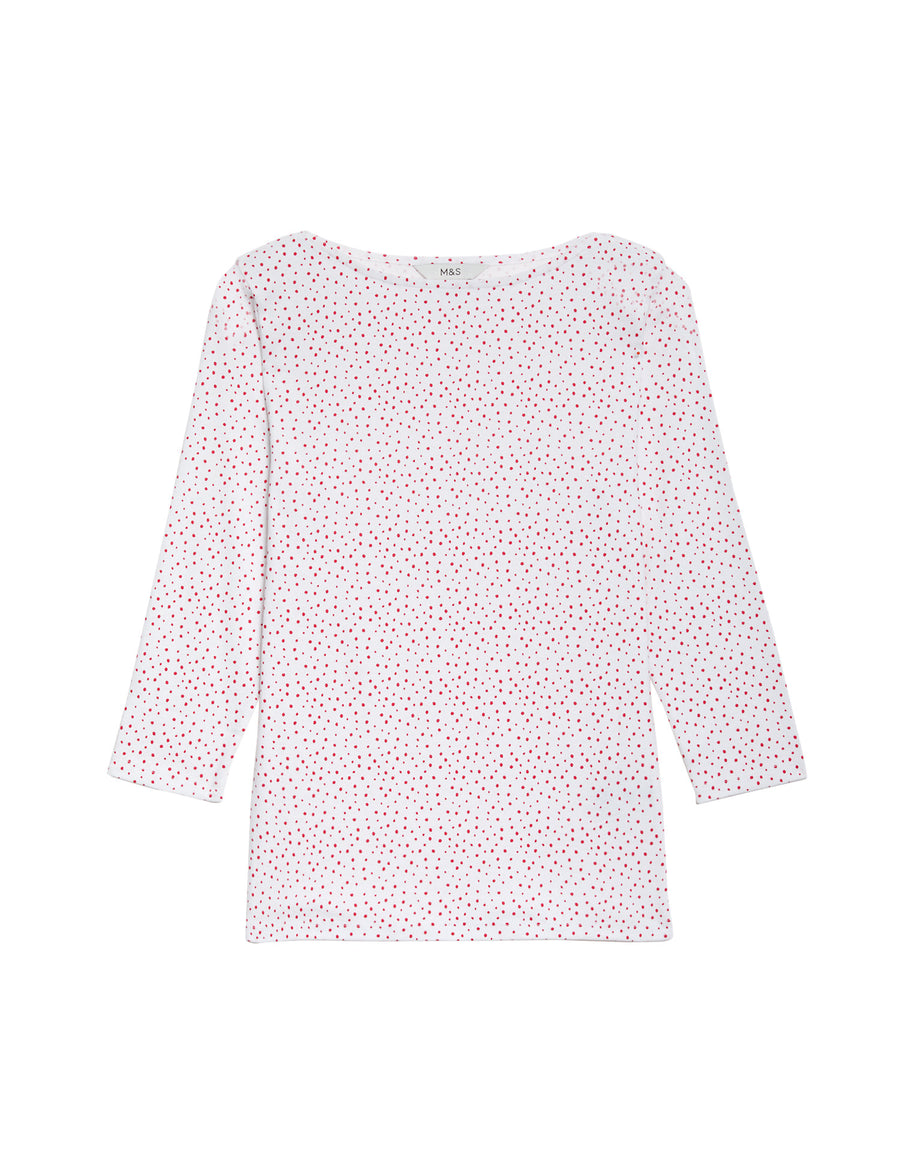 Pure Cotton Printed Slim Fit Slash Neck Top