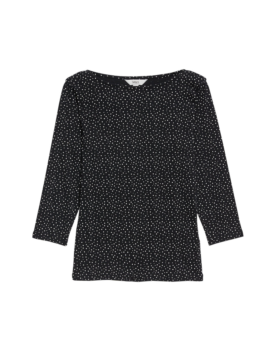 Pure Cotton Printed Slim Fit Slash Neck Top