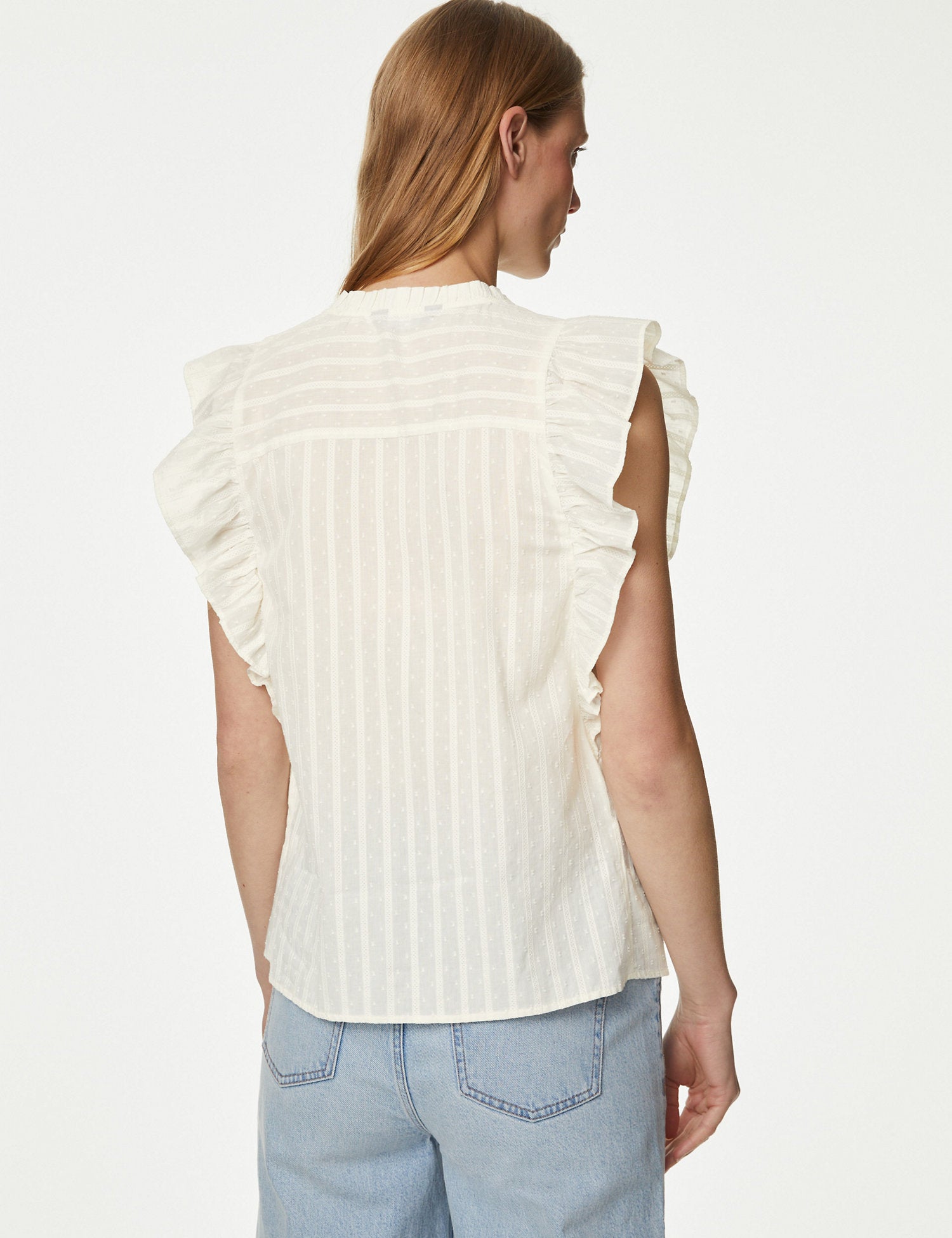 Pure Cotton High Neck Ruffle Blouse