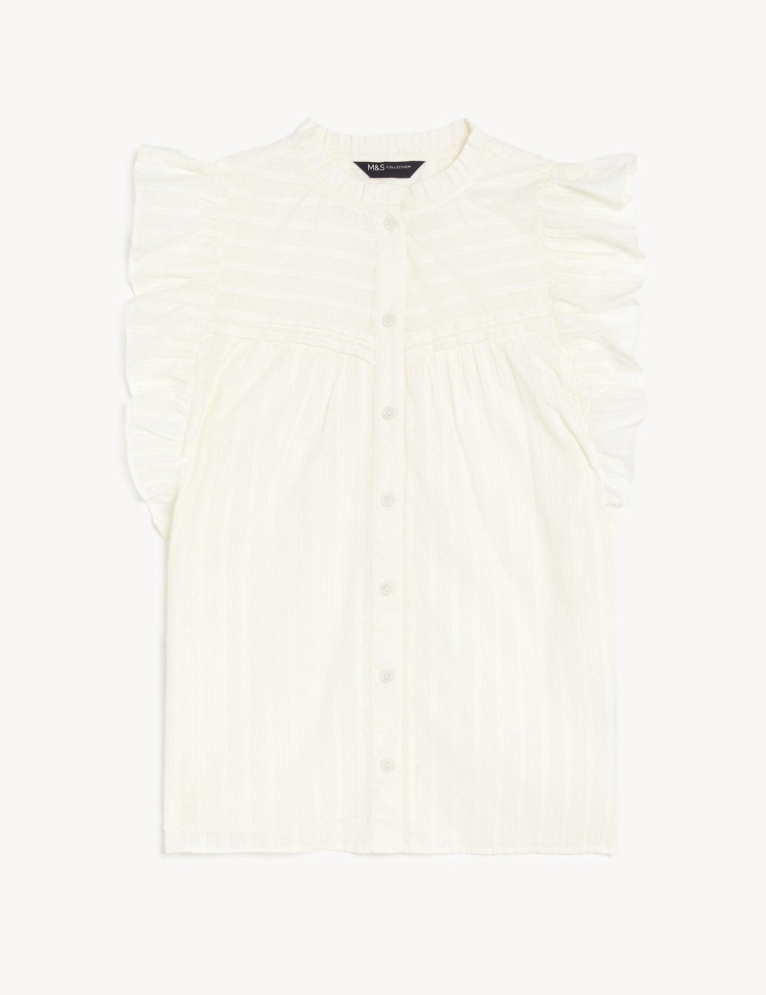 Pure Cotton High Neck Ruffle Blouse