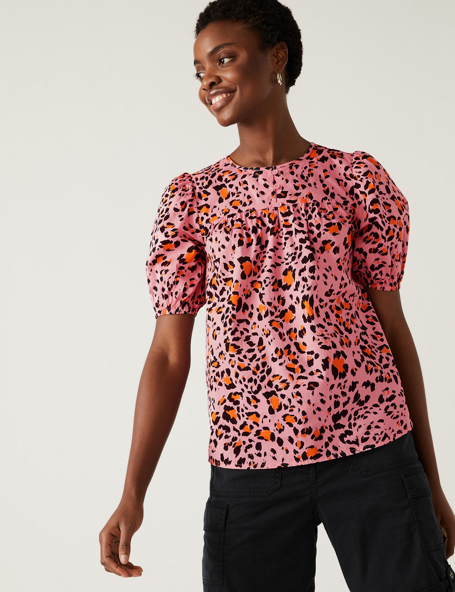 Pure Cotton Printed Puff Sleeve Blouse
