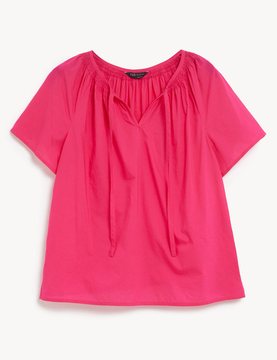 Pure Cotton Tie Neck Blouse