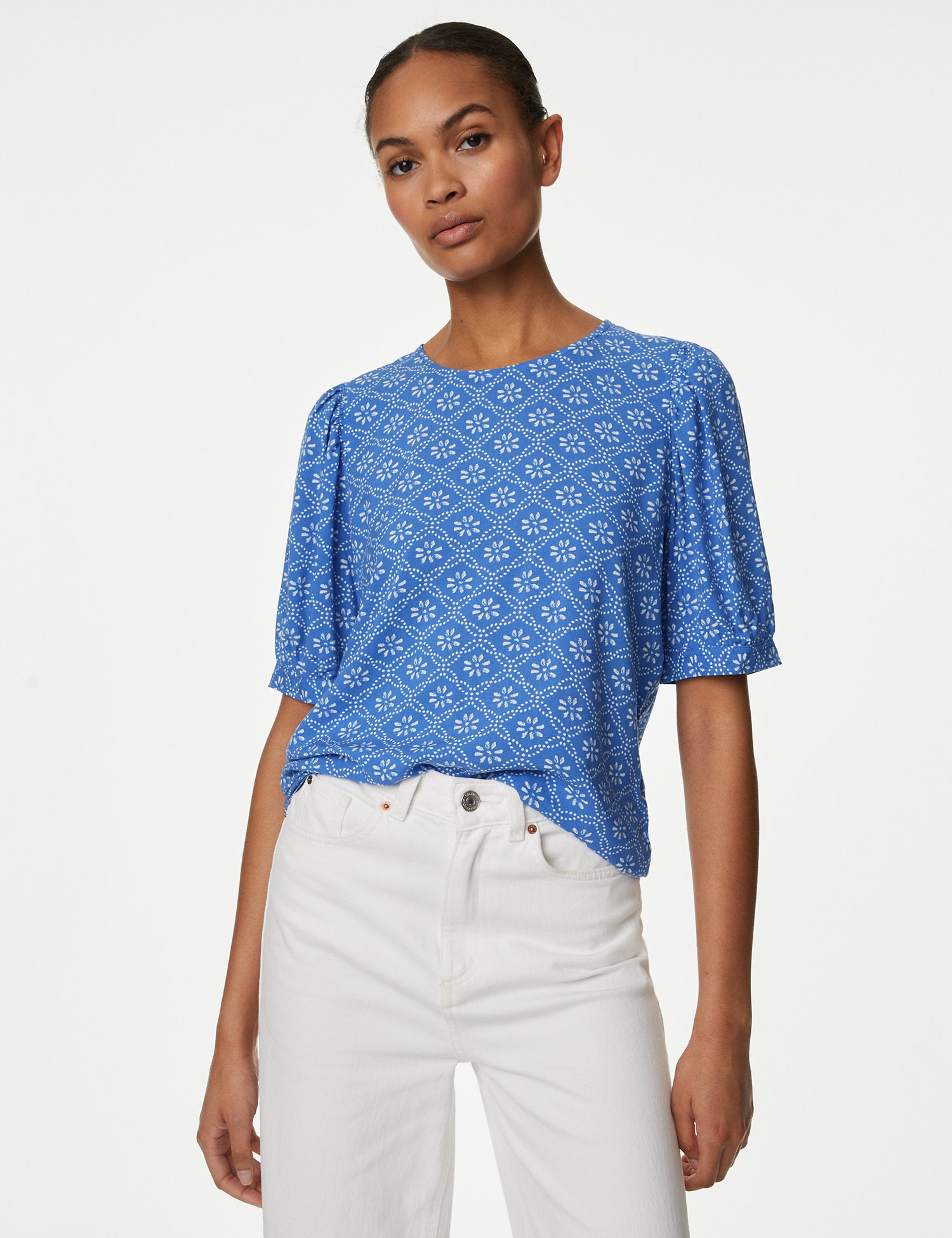 Printed Puff Sleeve Blouse