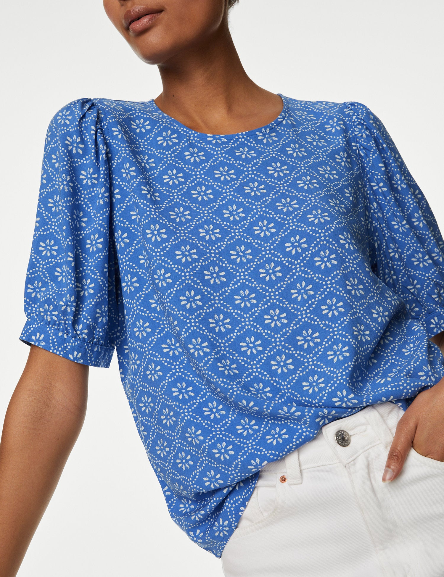 Printed Puff Sleeve Blouse