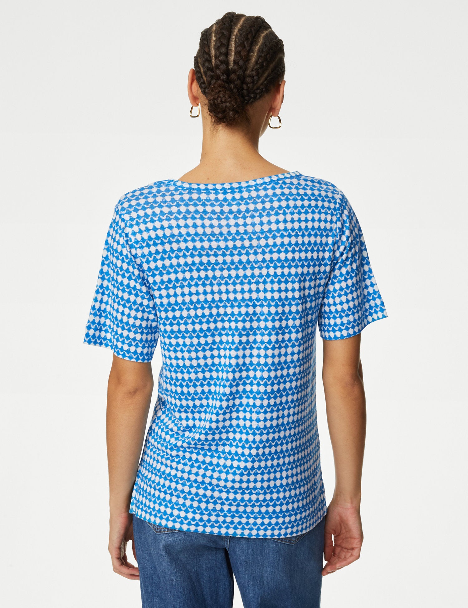 Linen Blend Printed V-Neck Top