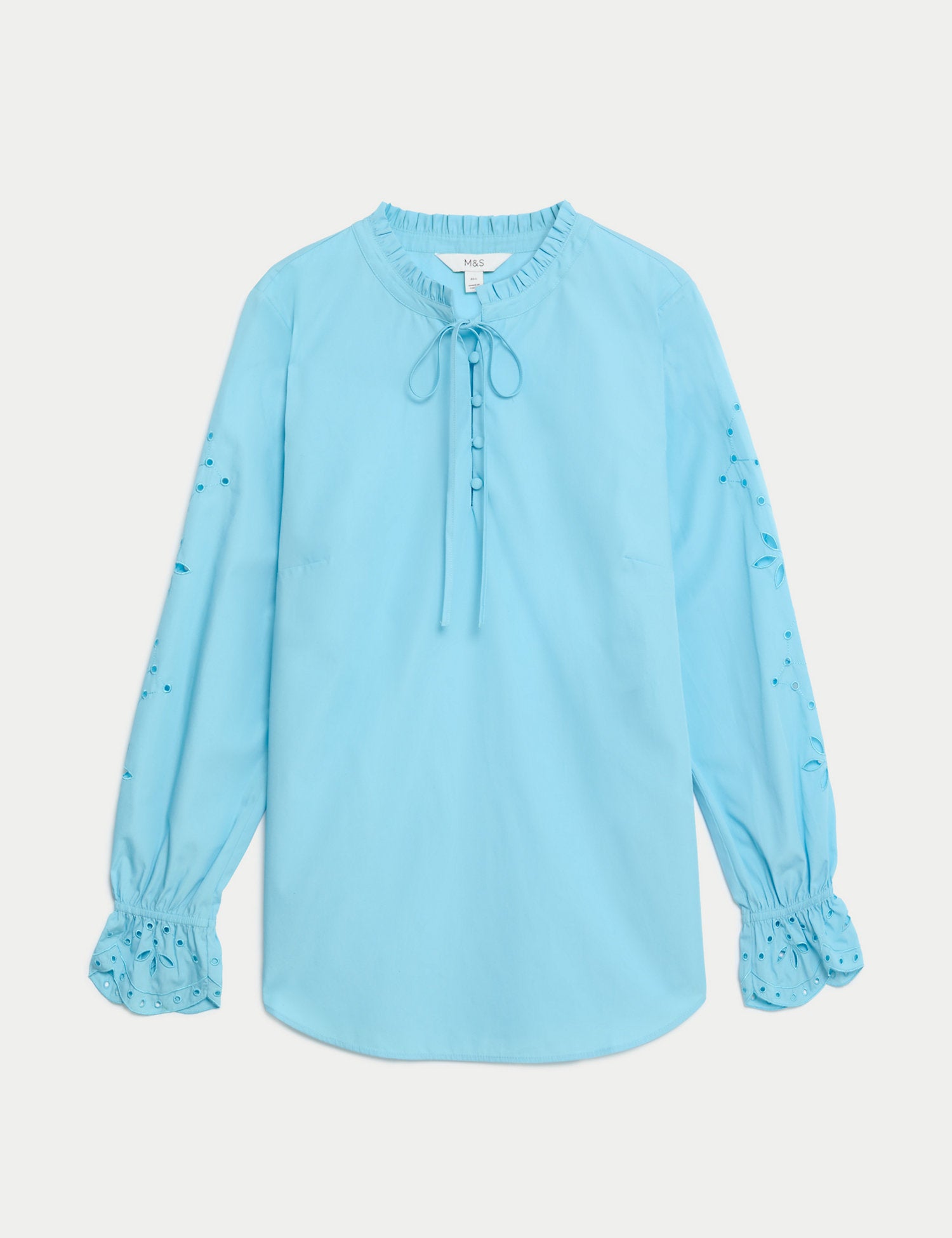 Pure Cotton Broderie Tie Front Blouse