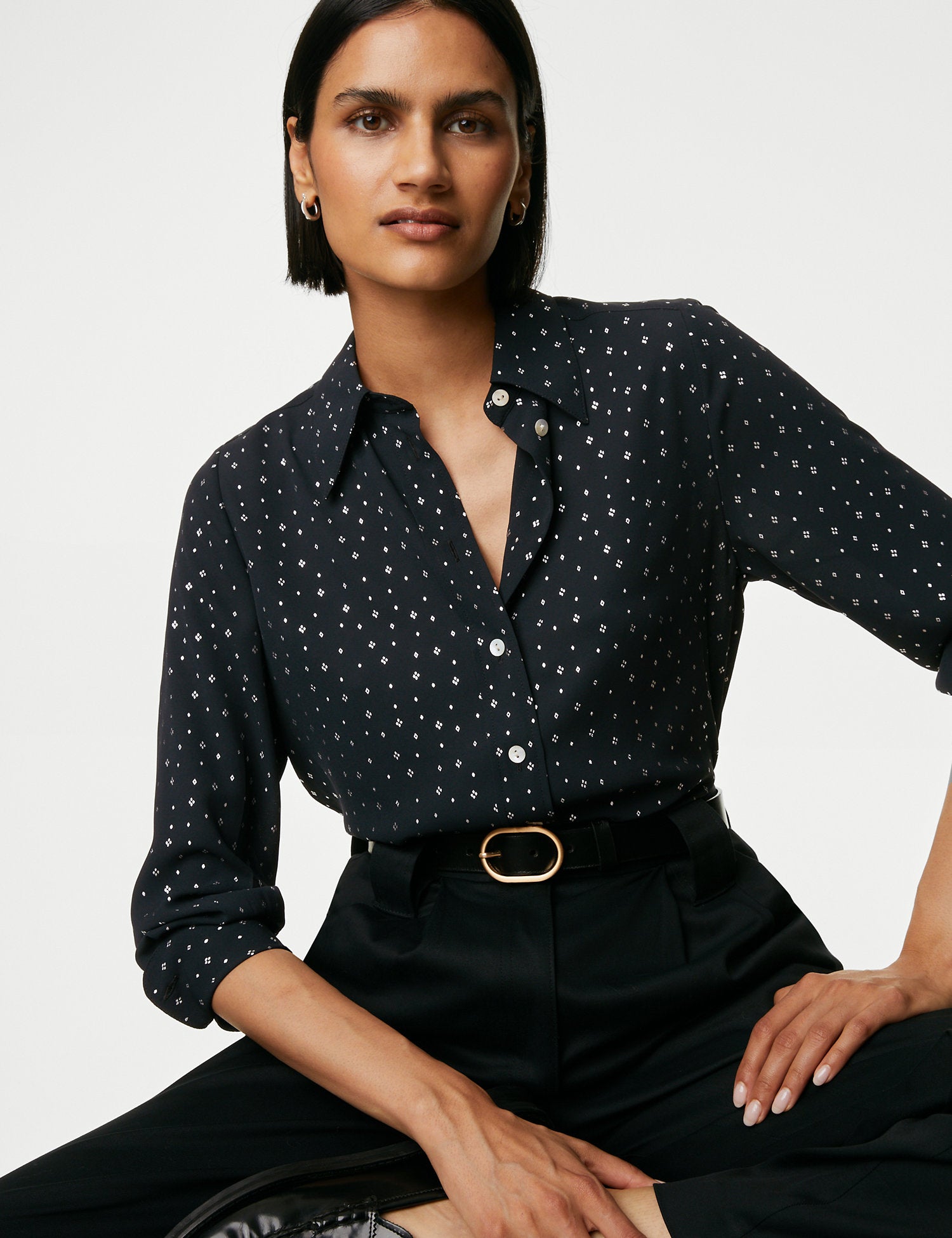 Foil Print Collared Button Through Shirt