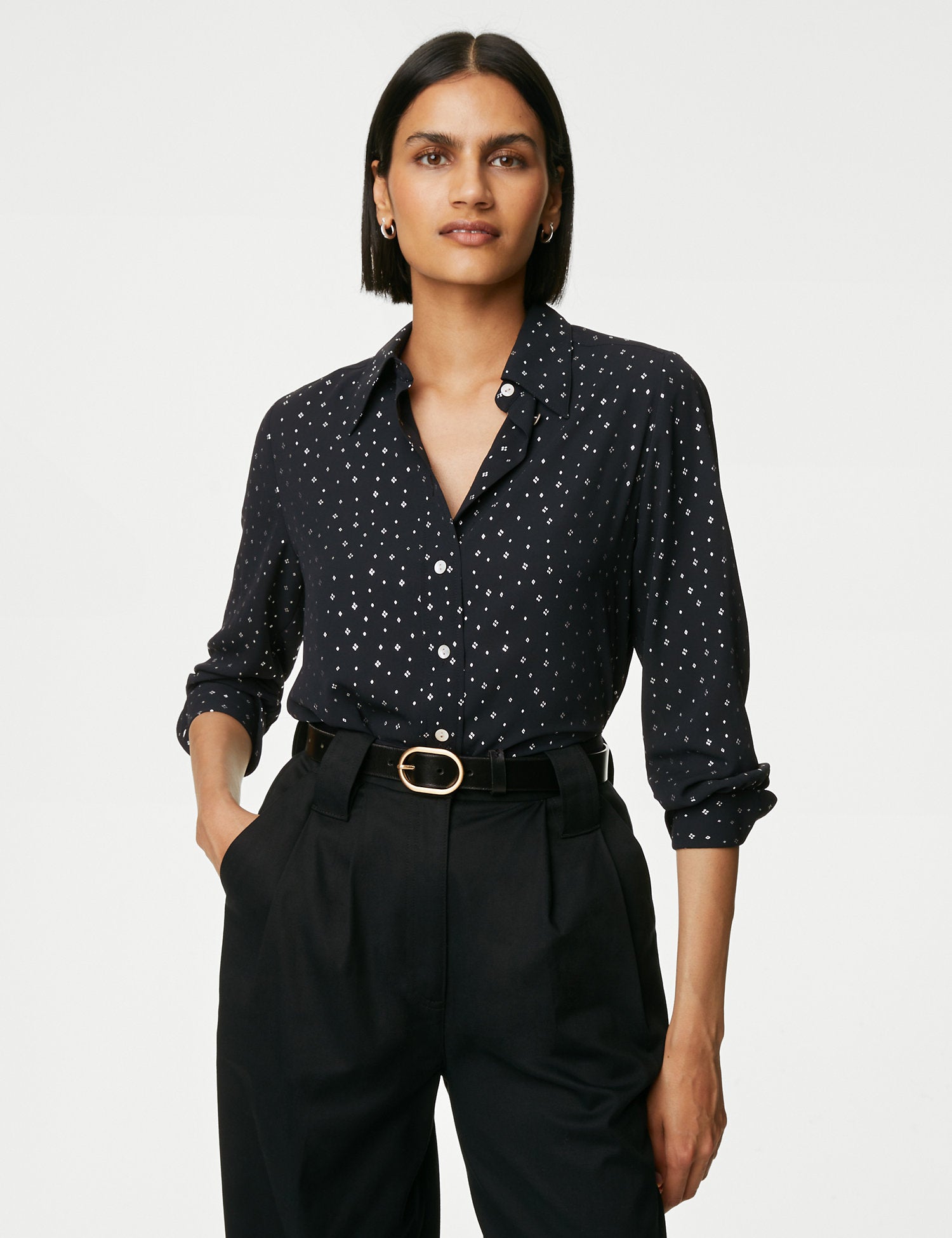 Foil Print Collared Button Through Shirt