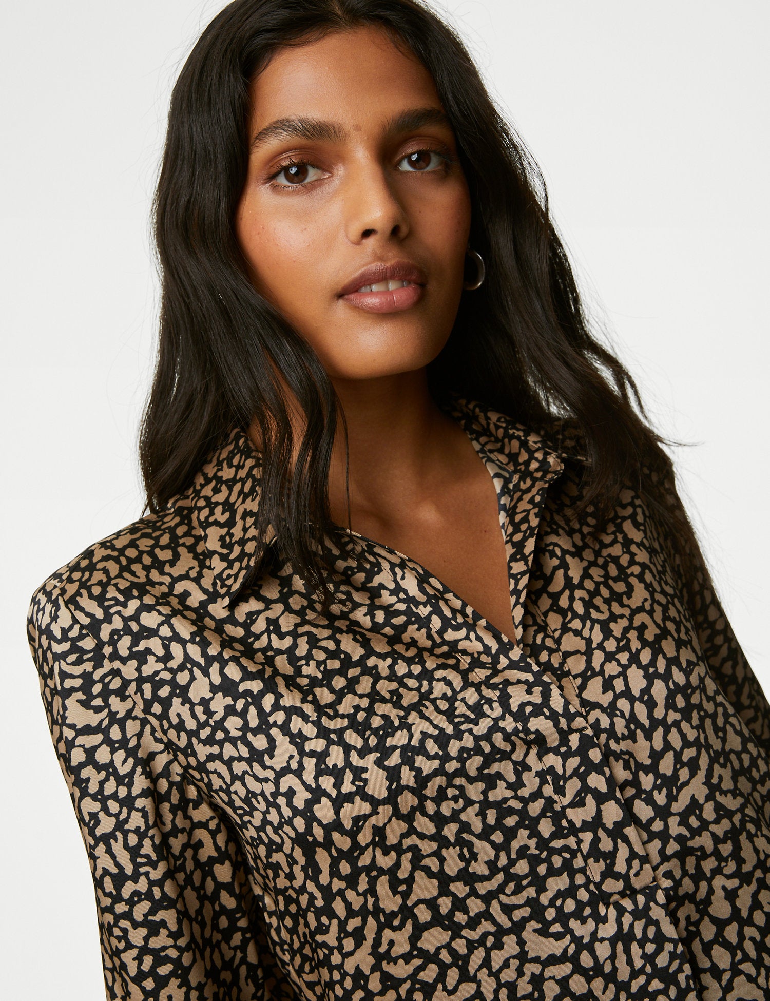 Printed Collared Popover Blouse