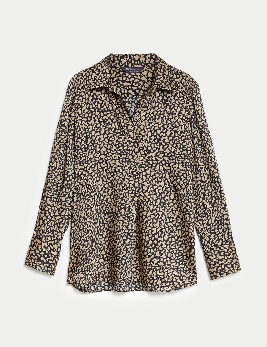 Printed Collared Popover Blouse