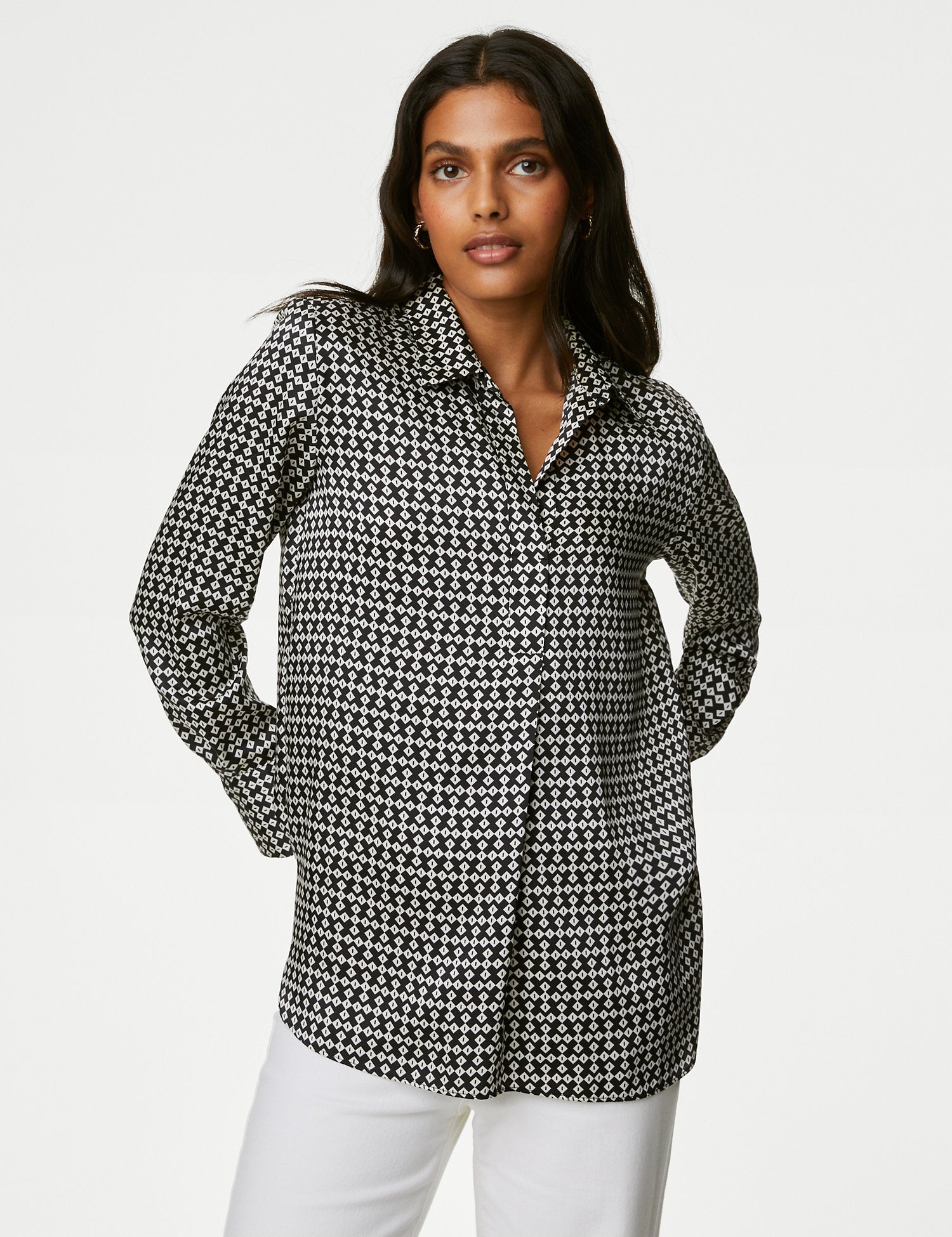 Printed Collared Popover Blouse