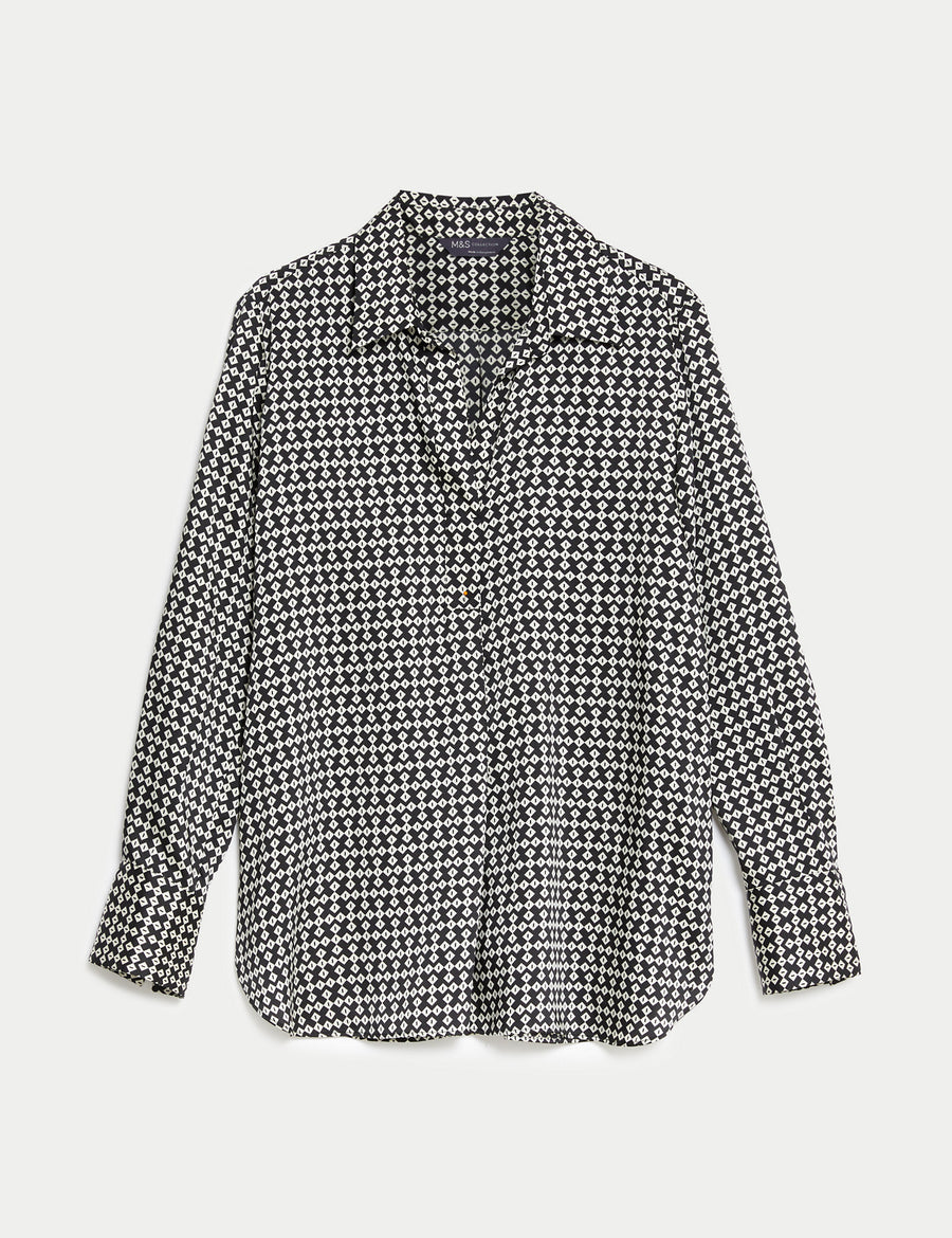 Printed Collared Popover Blouse