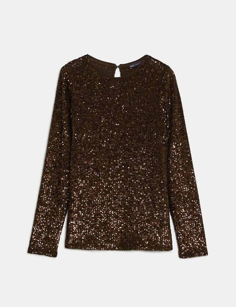Sequin Round Neck Top