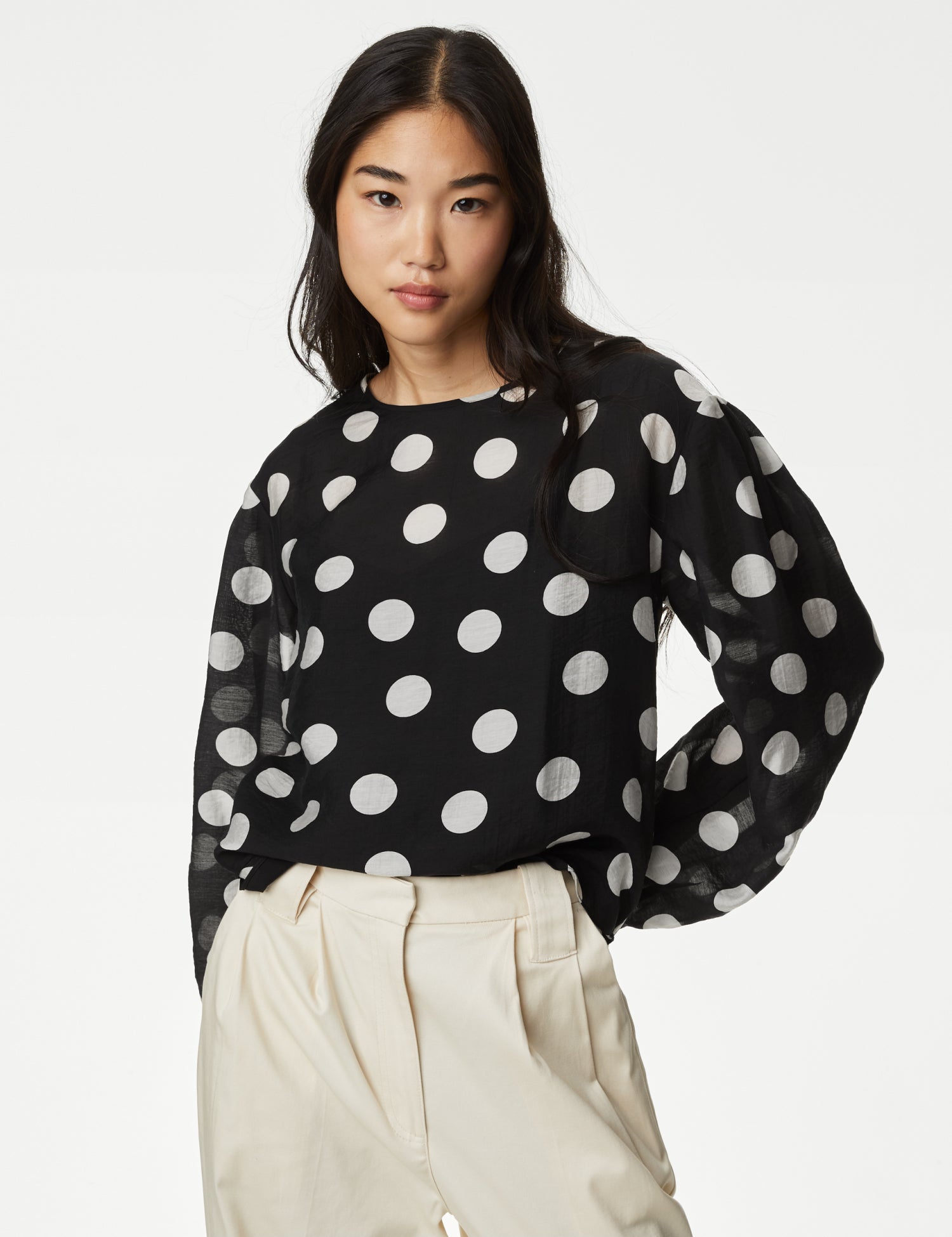 Lyocell™ Rich Polka Dot Round Neck Blouse