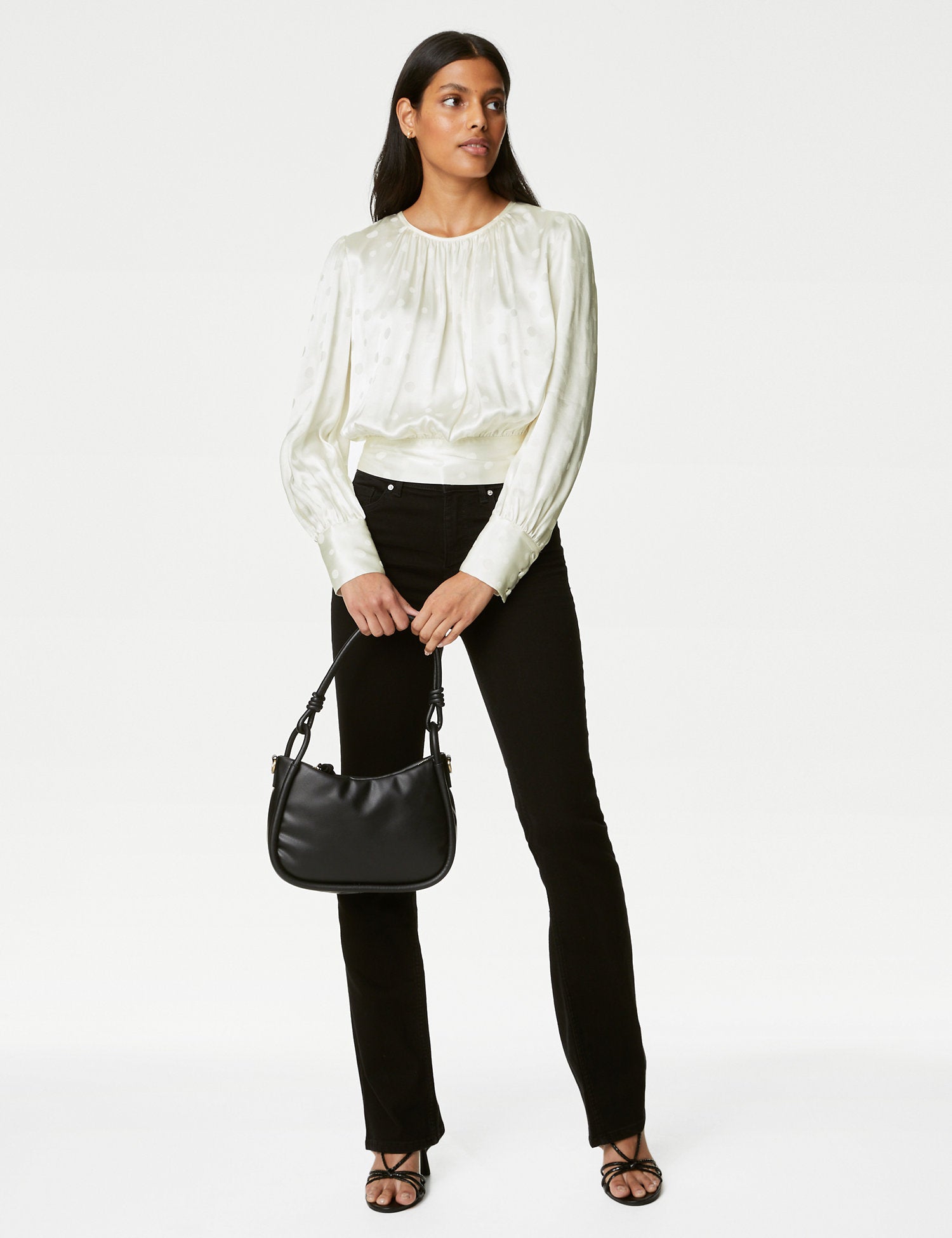 Satin Spotty Round Neck Blouse