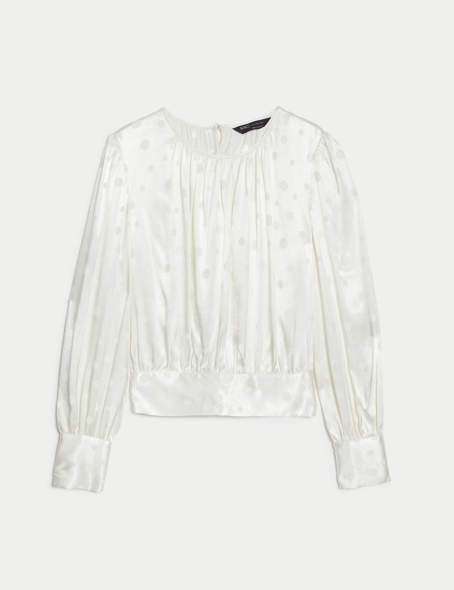 Satin Spotty Round Neck Blouse